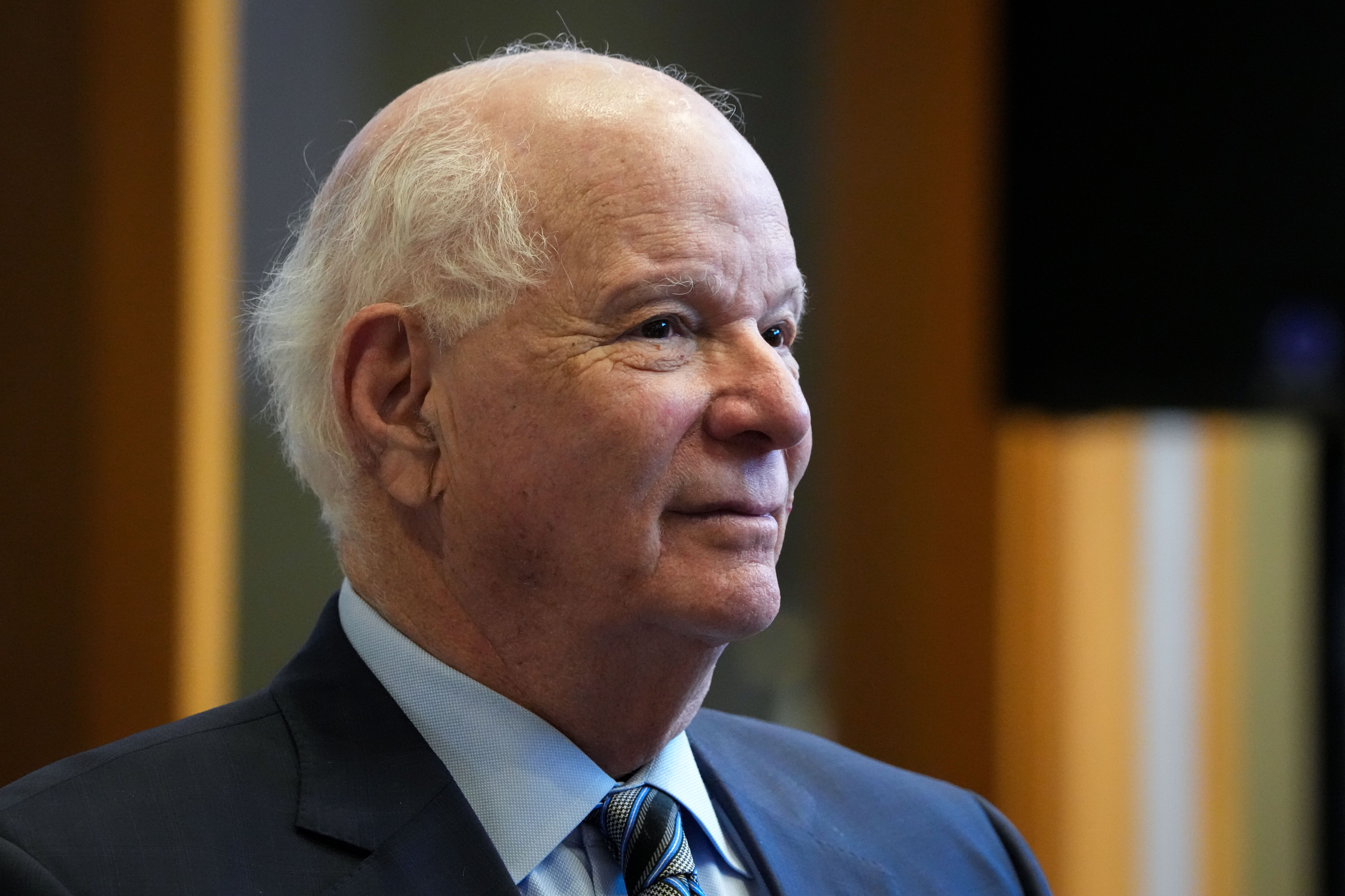 U.S. Sen. Ben Cardin walks to his seat before U.S. President Joe Biden’s speaking event on 2/15/23. Biden spoke to members of the IBEW Local 26 union at their office in Lanham, Maryland