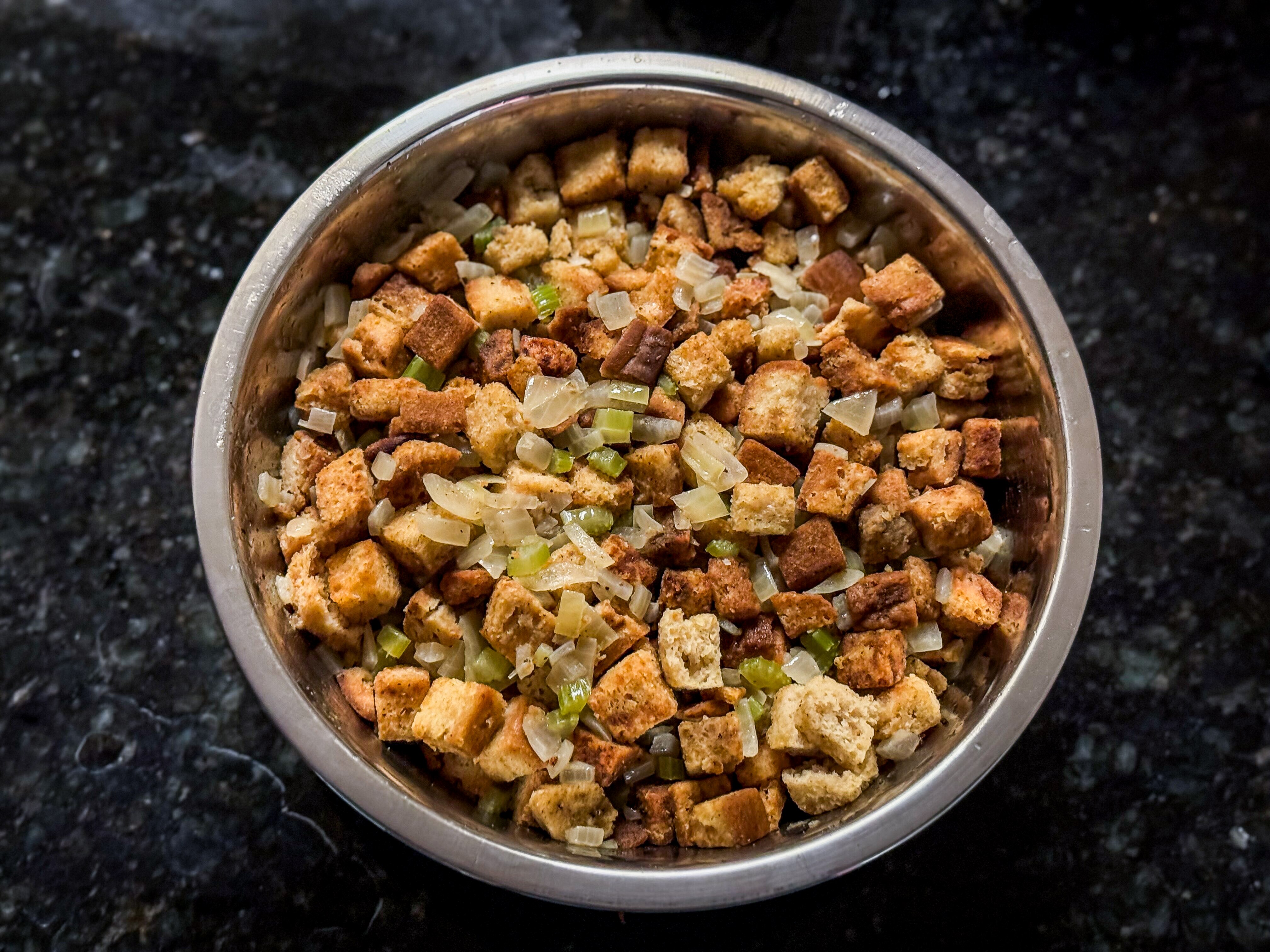 The Williams Sonoma stuffing looks beautiful with its firm cubes of rice flour and stew of veggies.