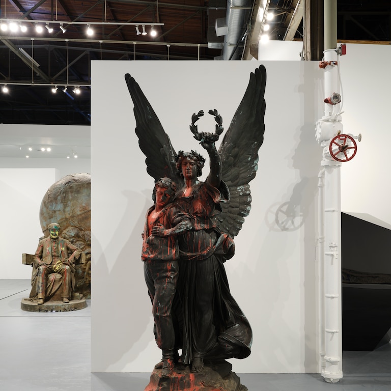 The Confederate Soldiers and Sailors Monument (1903) from Baltimore. Installation view of “MONUMENTS,” October 23, 2025–May 3, 2026, at the Geffen Contemporary at MOCA. Courtesy of the Museum of Contemporary Art (MOCA) and the Brick.