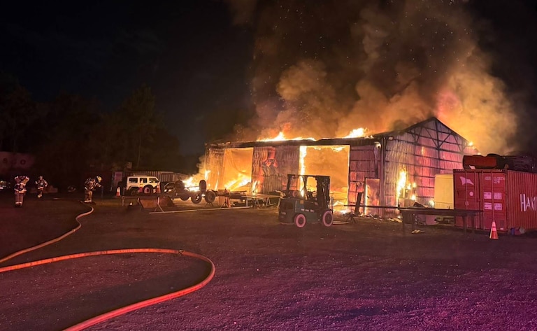 Baltimore County firefighters extinguished a fully involved commercial garage fire in the 500 block of Earls Road in Middle River early Saturday morning, May 16, 2026, with no injuries reported, officials said.