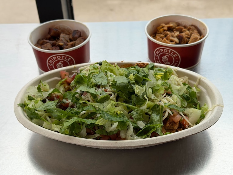 Chipotle unveiled its “first-ever high protein” menu on Dec. 23. Some of the offerings include snack-size cups of cubed steak and chicken as well as a “double high protein bowl,” front, which has double chicken to reach 81 grams of protein.