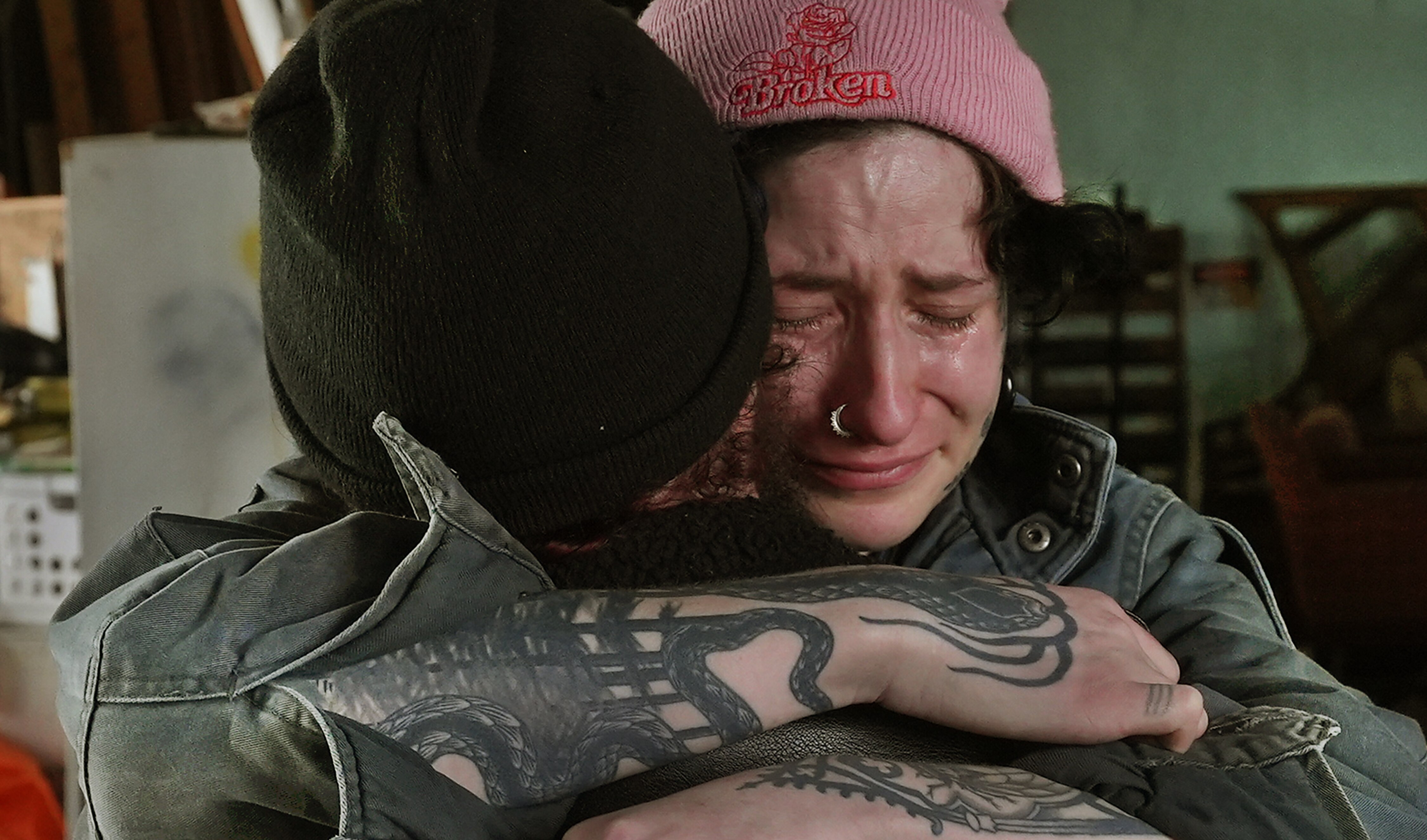 Indigo Null, a tenant at the Copycat who challenged their 2020 eviction and has been living there rent-free ever since, is finally being forced out of their home.  Null hugs partner Truman Holman. 
 The end of an era, after 4years of fighting an 10 years of living at the COPYCAT, Null is evicted.