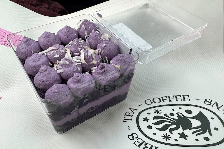 Don’t skip the vibrant and decadent ube tres leches cake, part of Teas’n You’s fall menu.
