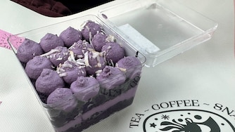 Don’t skip the vibrant and decadent ube tres leches cake, part of Teas’n You’s fall menu.