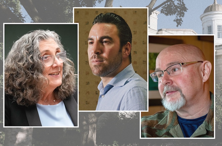 From left, Democrat Shawn McIntosh, and Republicans Nino Mangione and Theaux Le Gardeur.