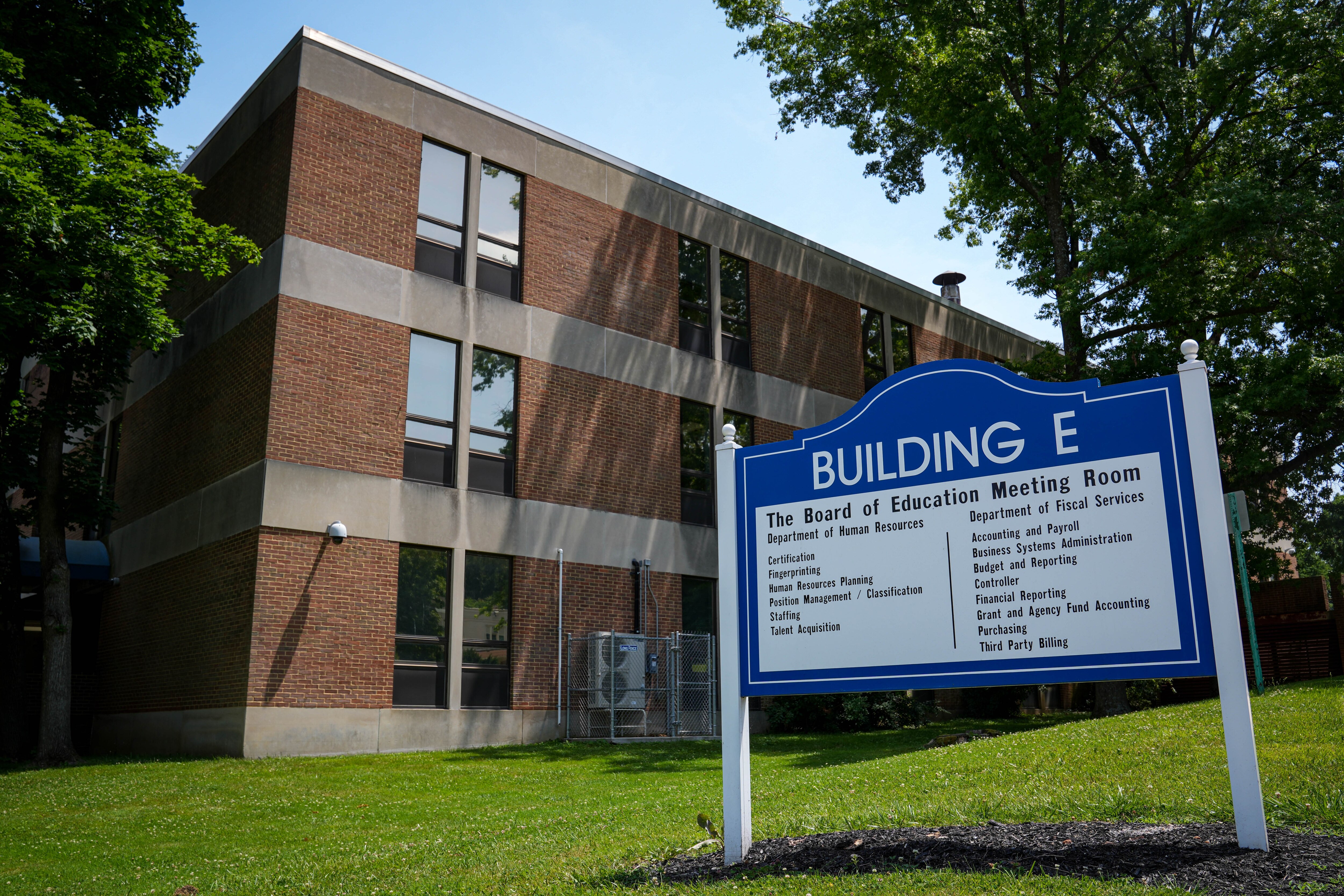 6/16/22—Exterior of Building E of the Greenwood campus of the Baltimore County Board of Education.