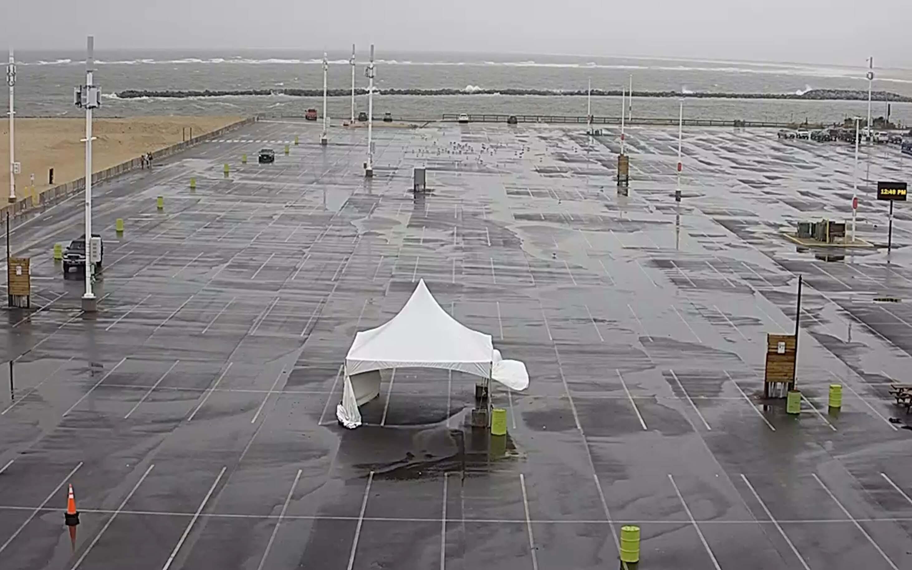 Ocean City's parking lots are empty on Sunday, Oct. 11, 2026, as the remnants of Isaias brings rain.