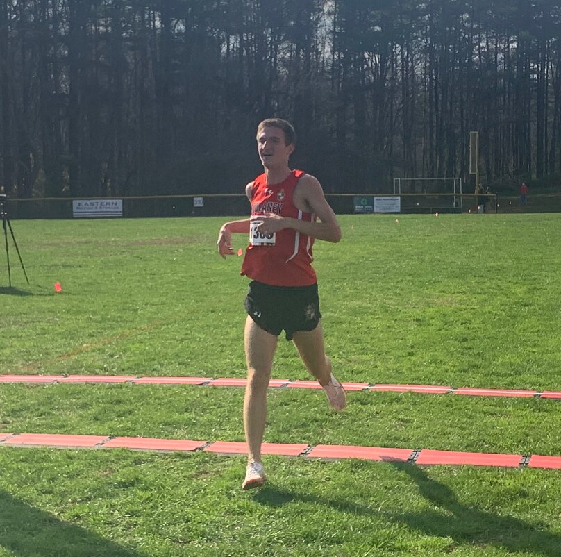 Dulaney's Tyler Dailey crosses the finish line in Saturday's Class 4A state boys cross country championship race.