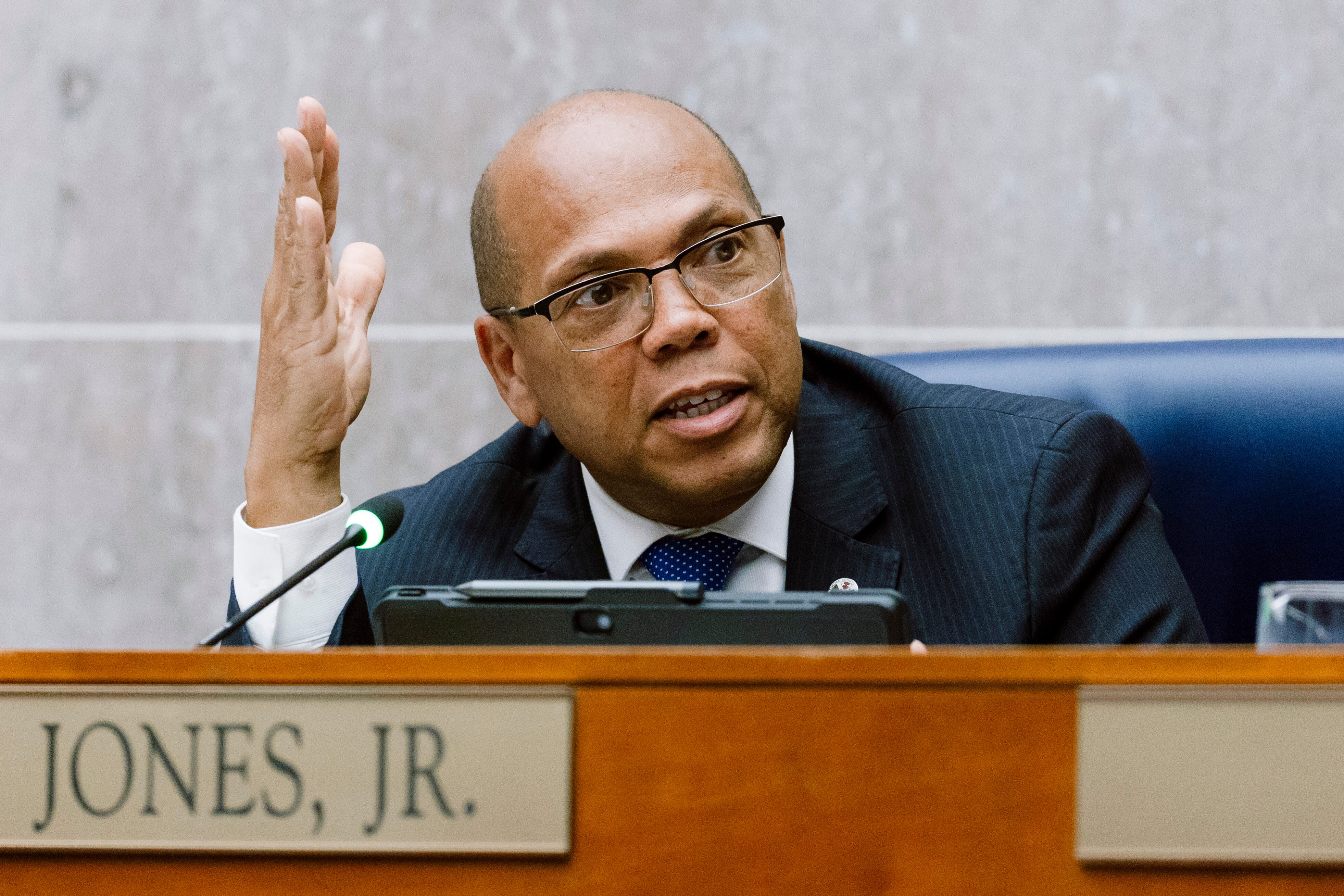 Fourth District Councilman Julian E. Jones Jr. at a Baltimore County Council legislative session in September in Towson. Jones plans to run for county executive in 2026.