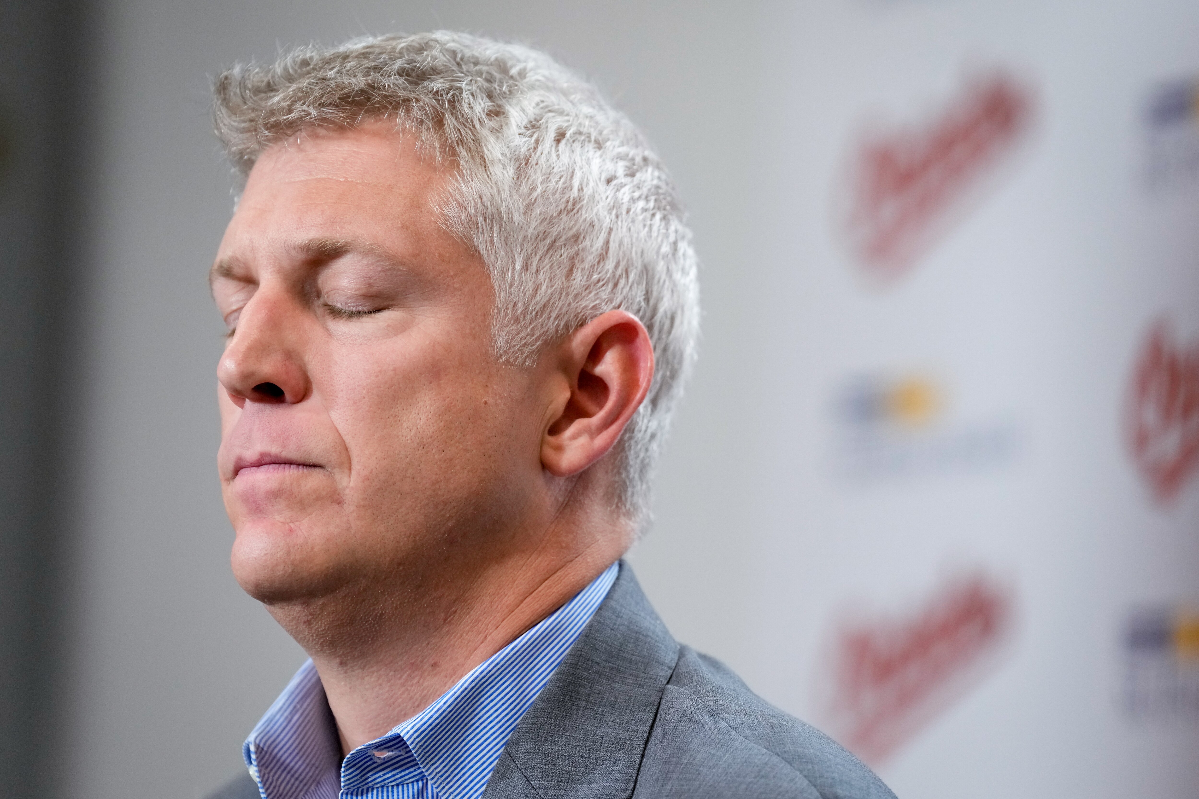 General manager Mike Elias takes questions from reporters after the Orioles were eliminated from the 2024 playoffs.