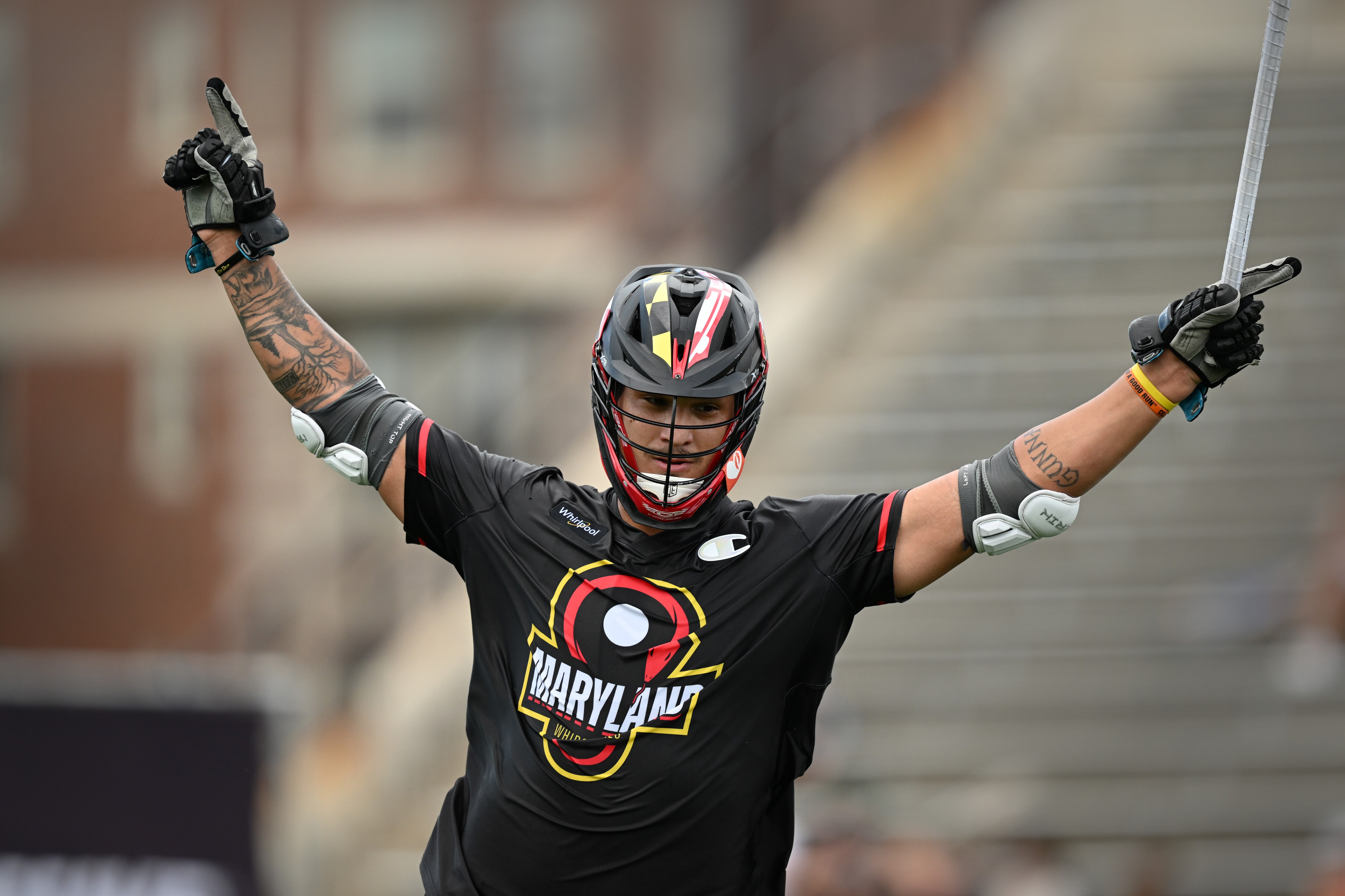 Maryland Whipsnakes’ Zed Williams celebrates a goal against Boston Cannons in the first half of a lacrosse game Sunday August 4, 2024 in Baltimore.(Gail Burton for the Baltimore Banner)