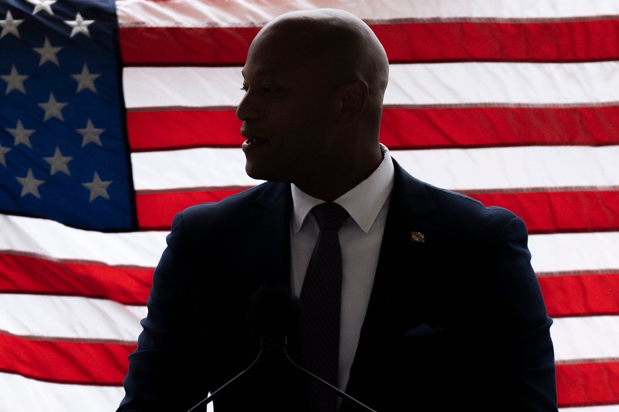 Gov. Wes Moore spoke at Pimlico before a ceremonial demolition at Pimlico Race Course, in Baltimore, Thursday, August 21, 2025.