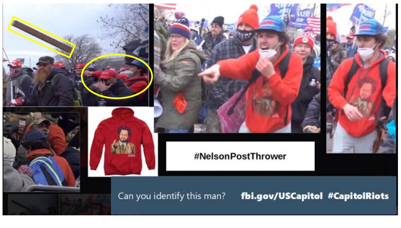 Images prosecutors say show 25-year-old Jacob Michael Therres, of Fallston, at the Jan. 6 insurrection.