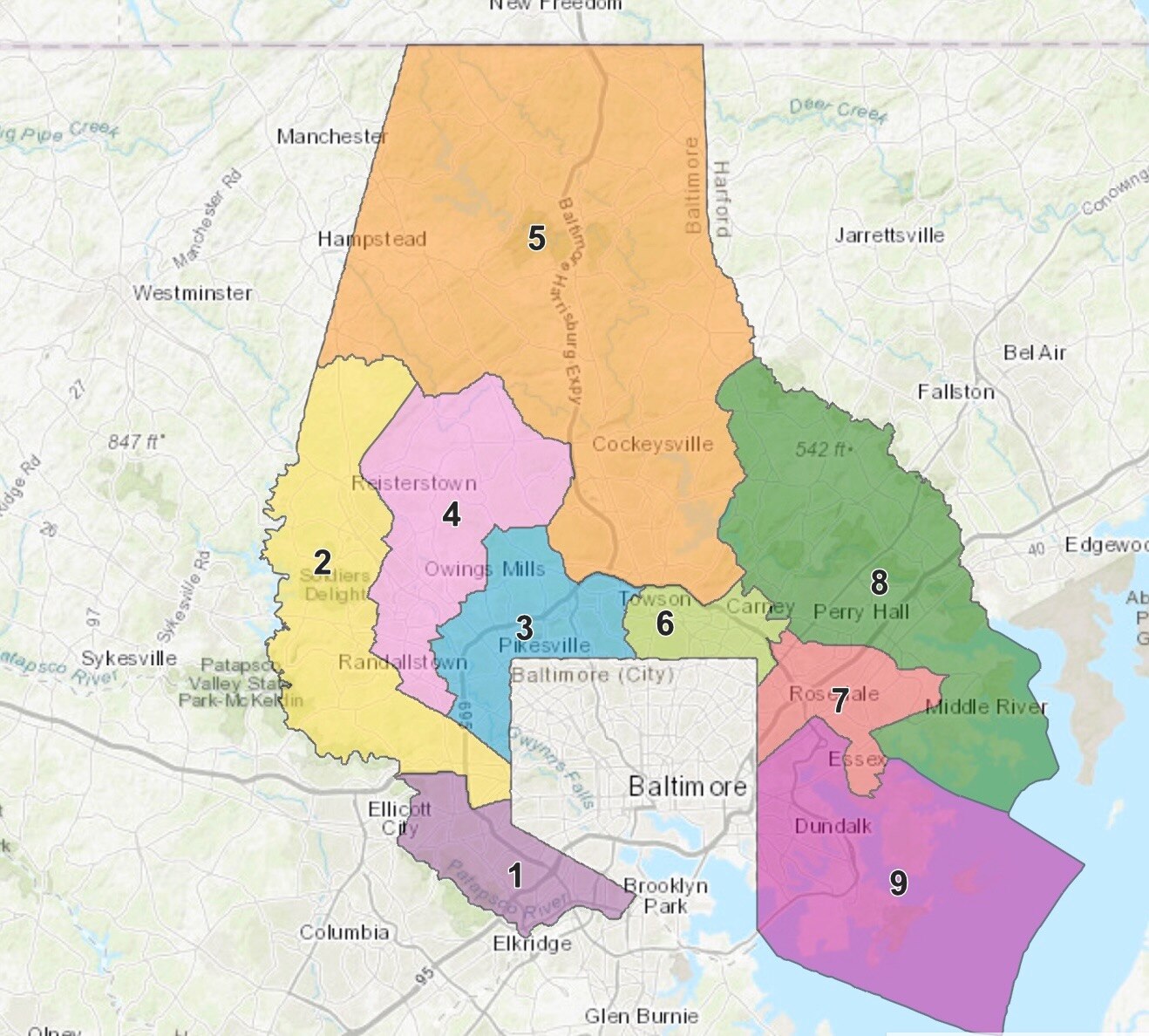 proposed redistricting map to expand the Baltimore County Council.