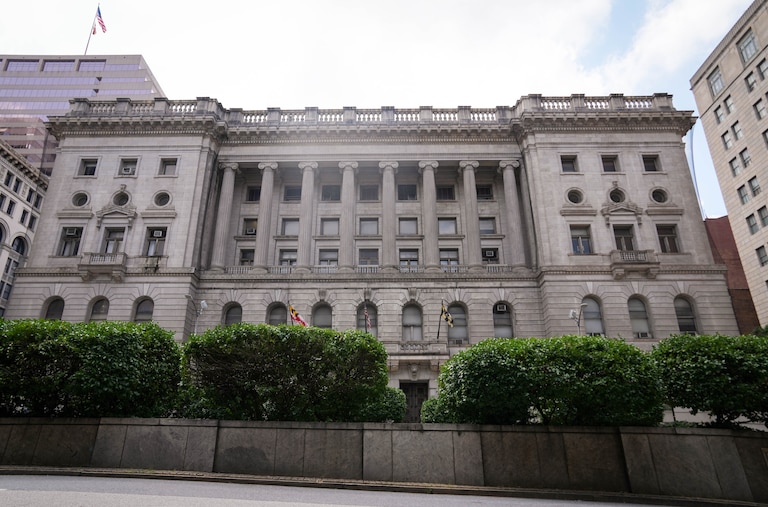 Exterior of the Clarence M. Mitchell, Jr. Courthouse on Calvert Street in Baltimore, Md. on Saturday, July 19, 2025.