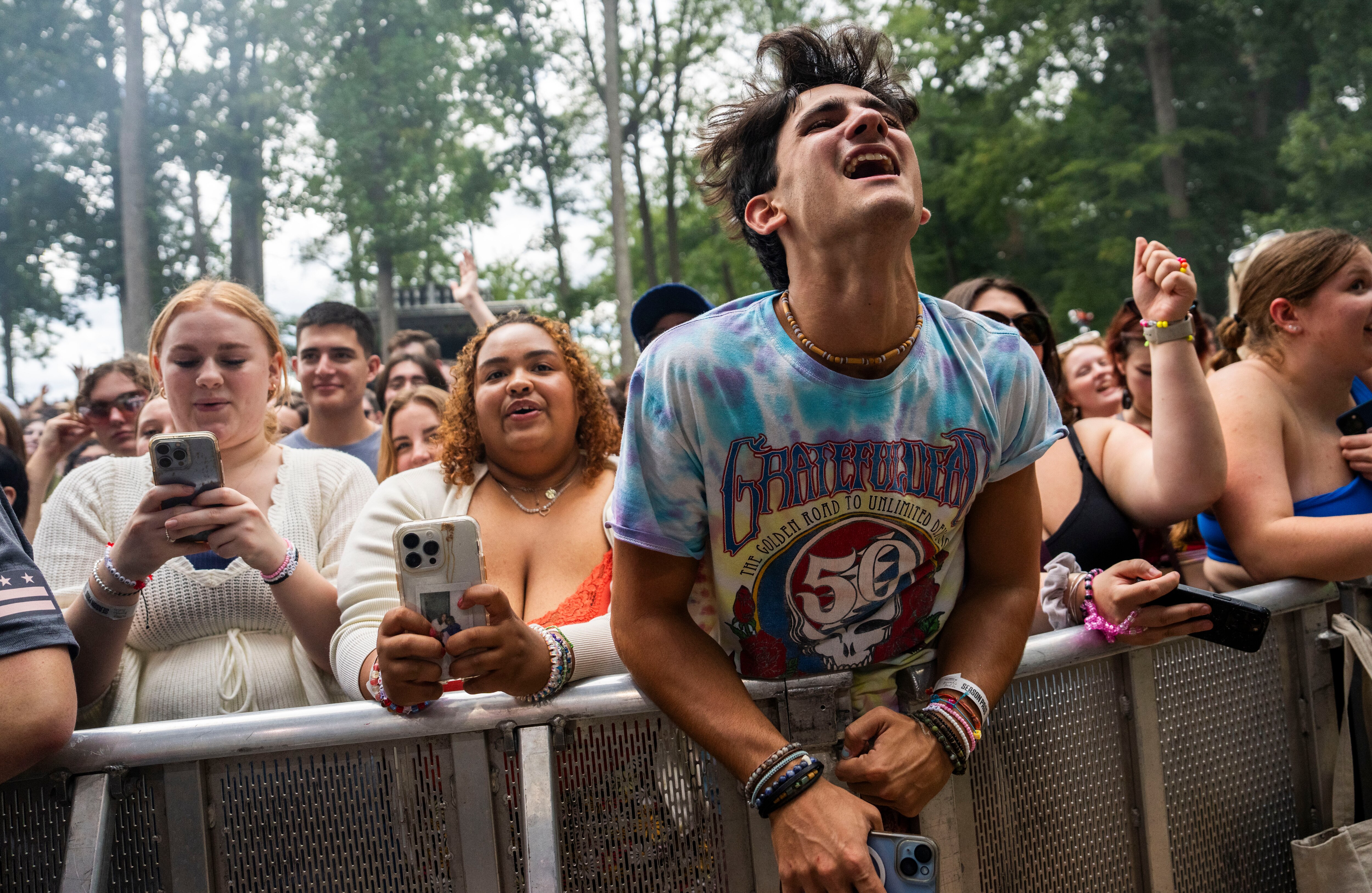 The crowd sings along to The Wombats at All Things Go music festival at Merriweather Post Pavillion on September 30, 2023.