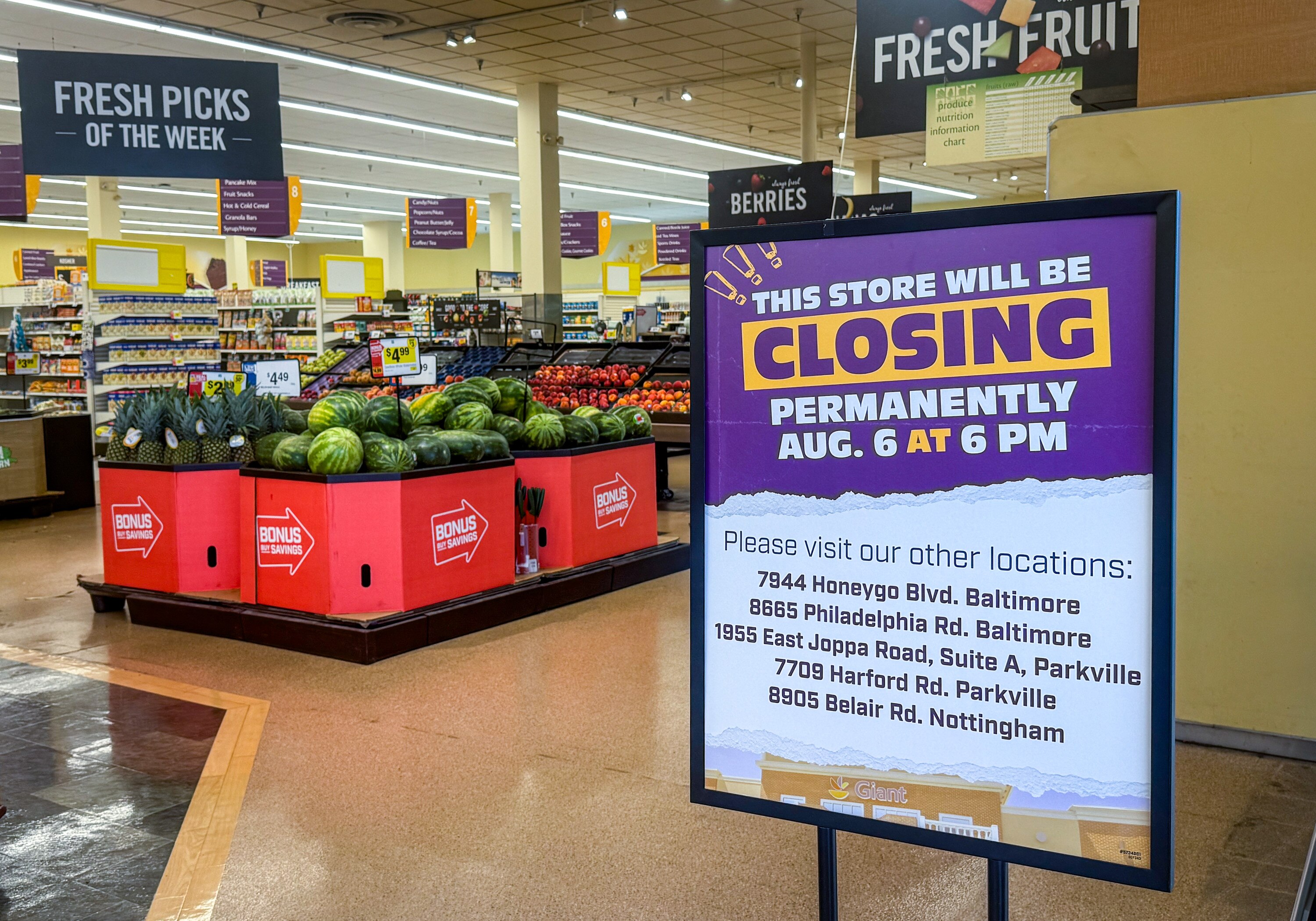 The Giant location in Nottingham will close for good at 6 p.m. on Aug. 6. 