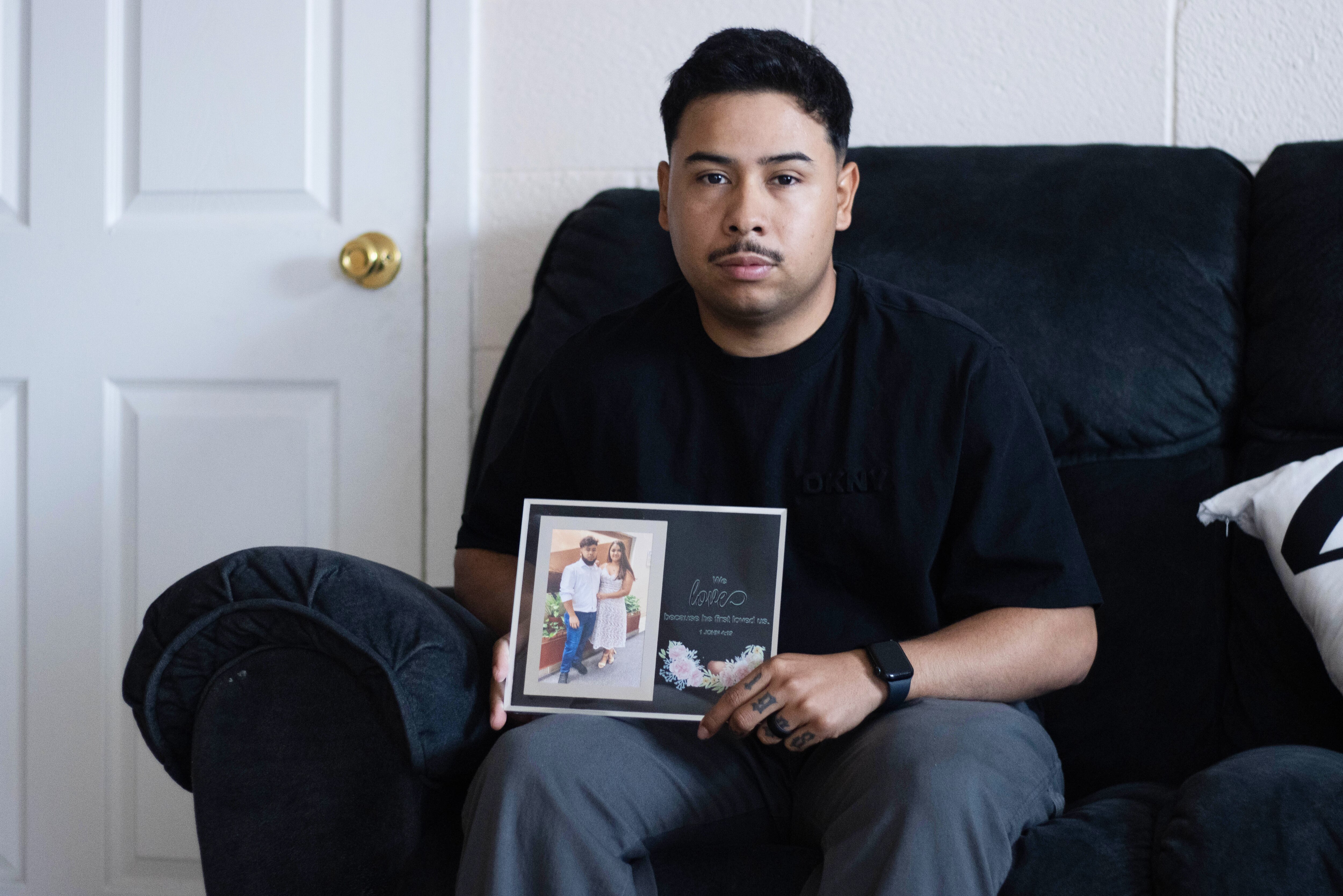 Army Sgt. Hedar Leonel Turcios Juarez, whose wife Cristy has been detained by immigration authorities, at home in El Paso, Texas, July 21, 2026.