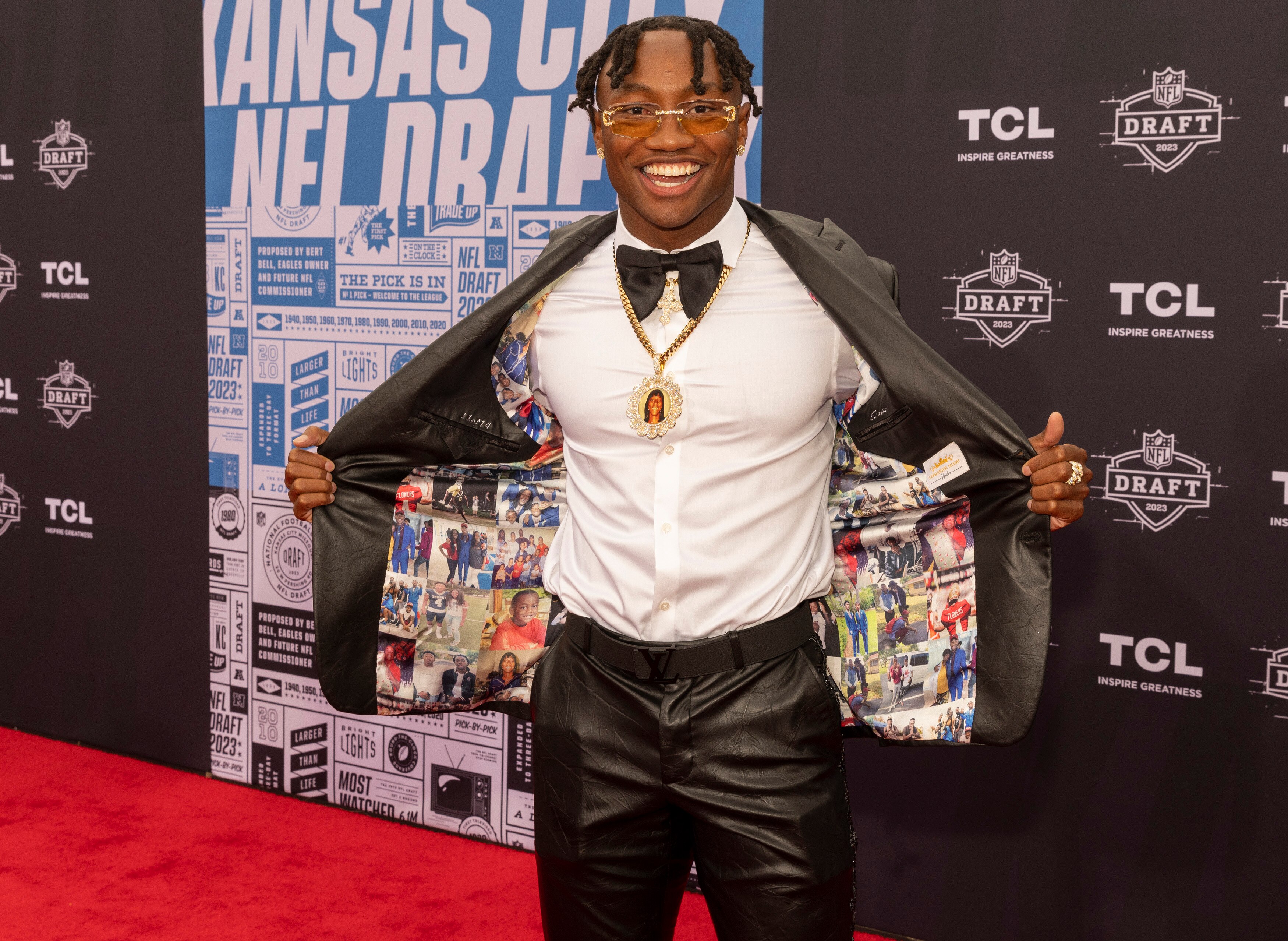 KANSAS CITY, MISSOURI - APRIL 27: Zay Flowers during the NFL Draft Red Carpet at the National WWI Museum and Memorial on April 27, 2023 in Kansas City, Missouri.