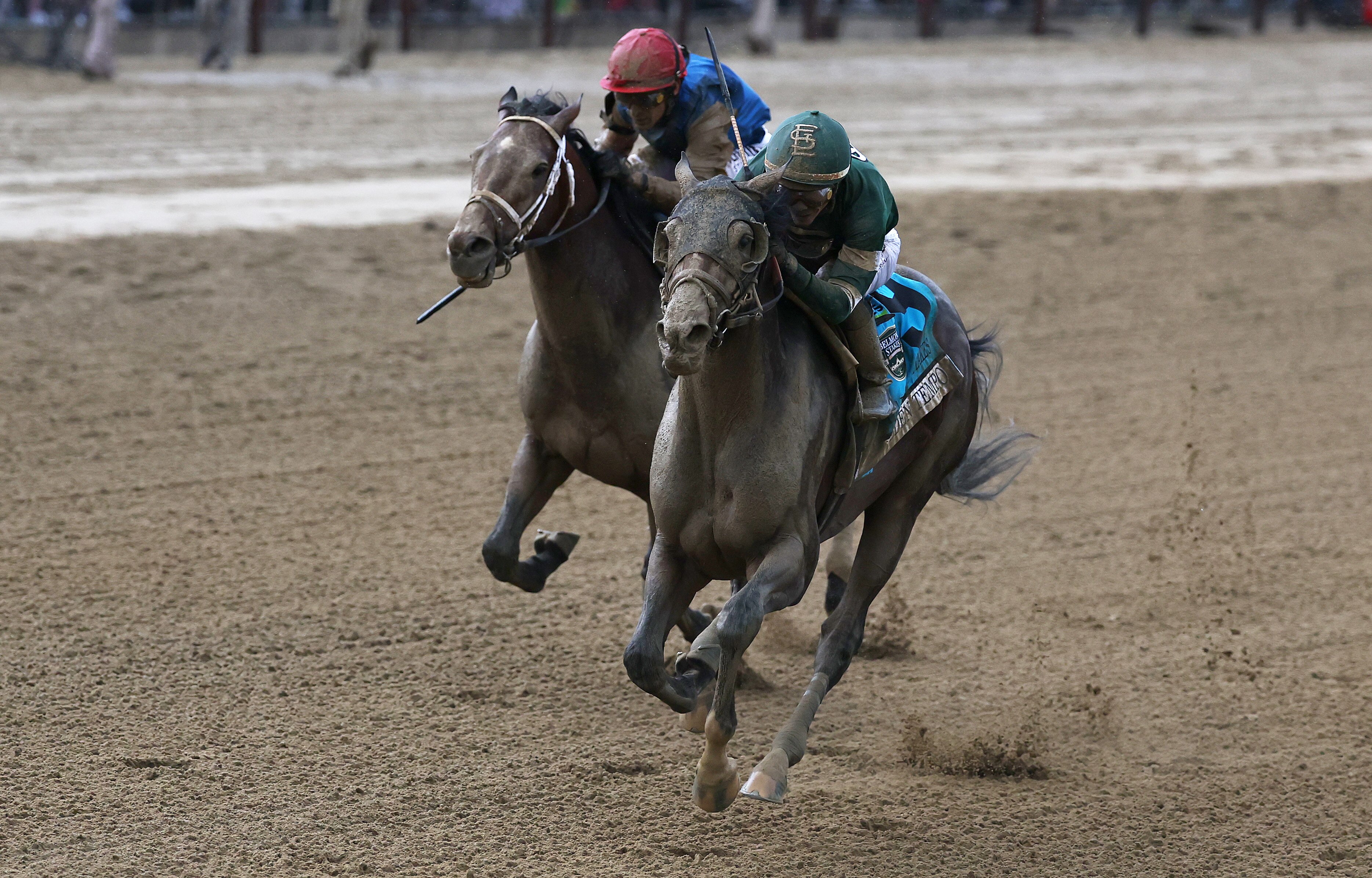 Golden Tempo and jockey Jose Ortiz win the 158th running of the Belmont Stakes on Saturday in Saratoga Springs, N.Y.