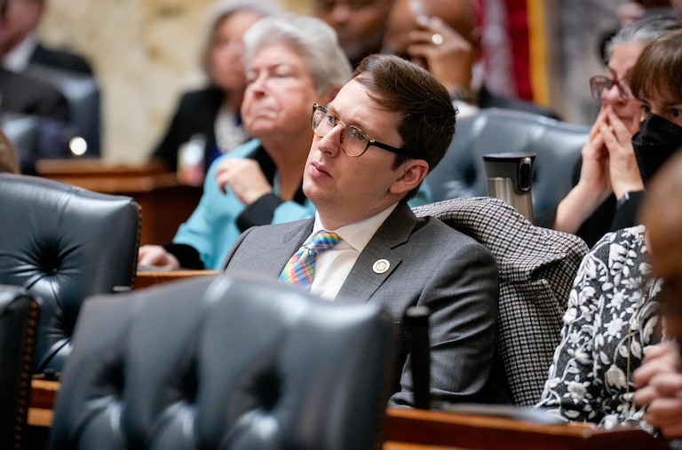 Del. Vaughn Stewart, a Montgomery County Democrat, attends Gov. Wes Mooreβs State of the State address in the Maryland State House in Annapolis, Md. on Wednesday, February 5, 2025.