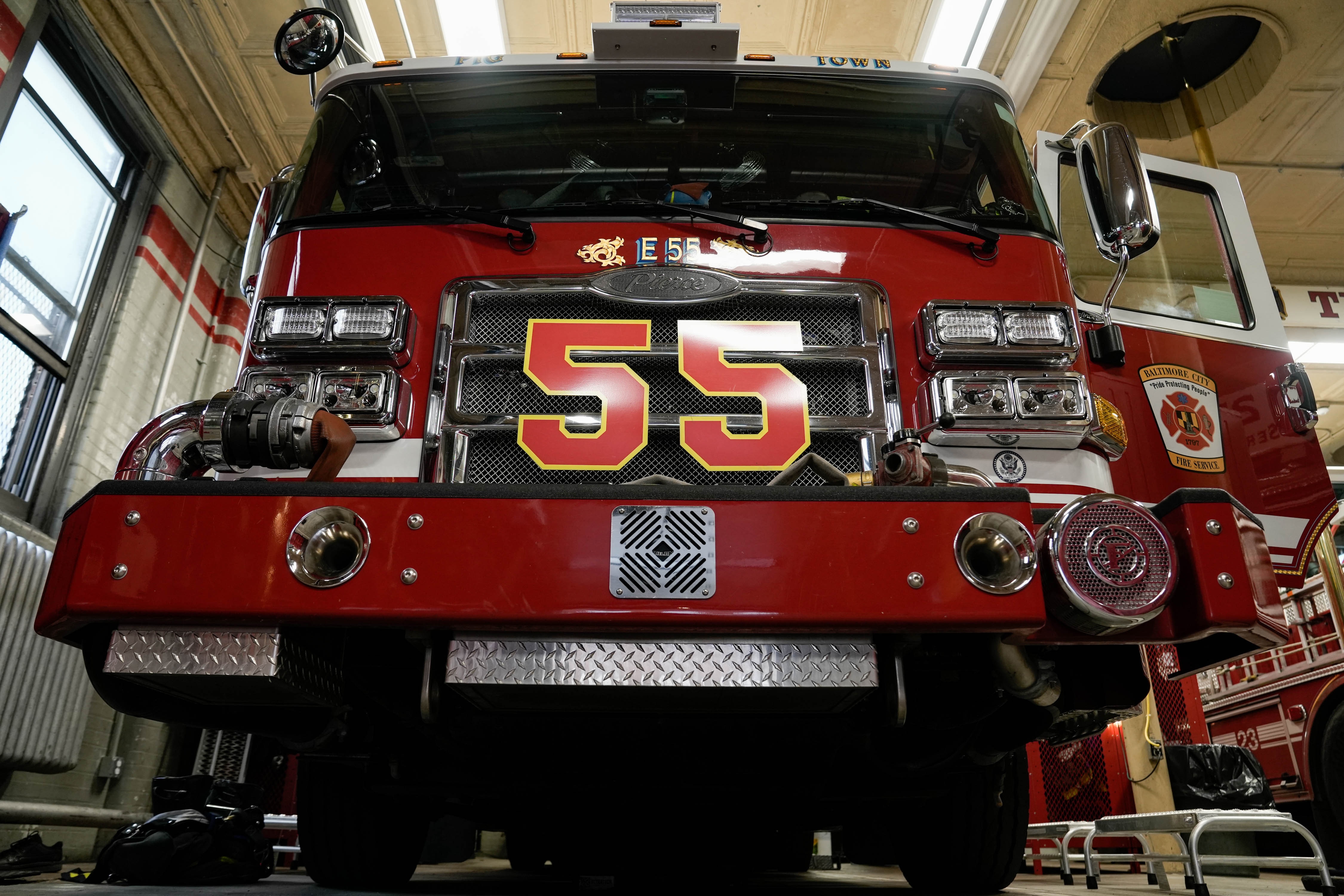 Truck 55 sits in the Baltimore City Fire Department station in Pigtown on Thursday, June 29, 2023.