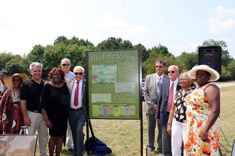 Briddell family members, neighbors, and community leaders when Worcester County dedicated the Briddeltown sign just outside Berlin in September 2021.