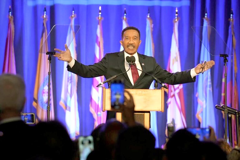 U.S. Rep. Kweisi Mfume at the 2022 Democratic election night party.