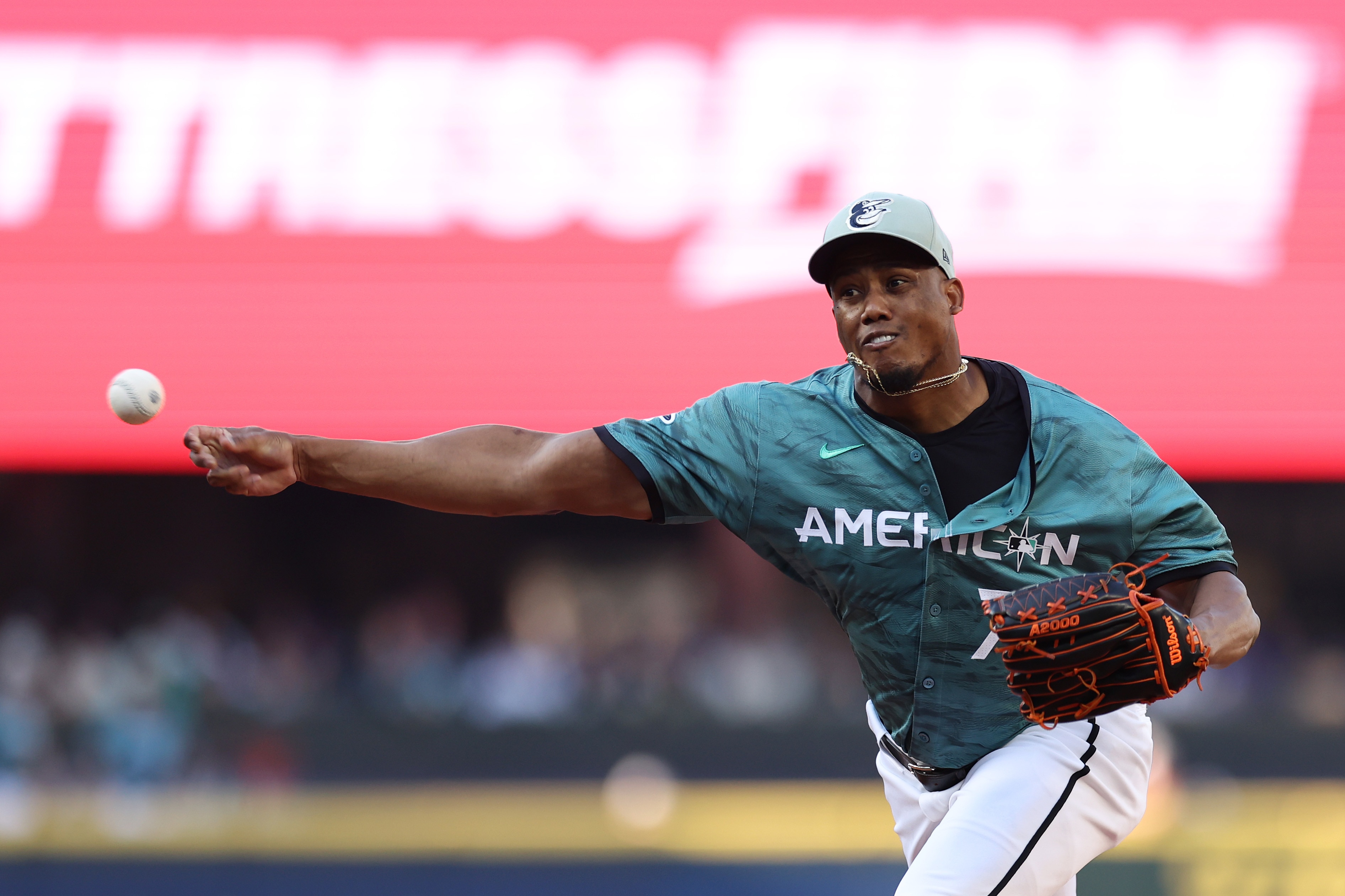 Yennier Cano #78 of the Baltimore Orioles pitches during the 93rd MLB All-Star Game presented by Mastercard at T-Mobile Park on July 11, 2023 in Seattle, Washington.