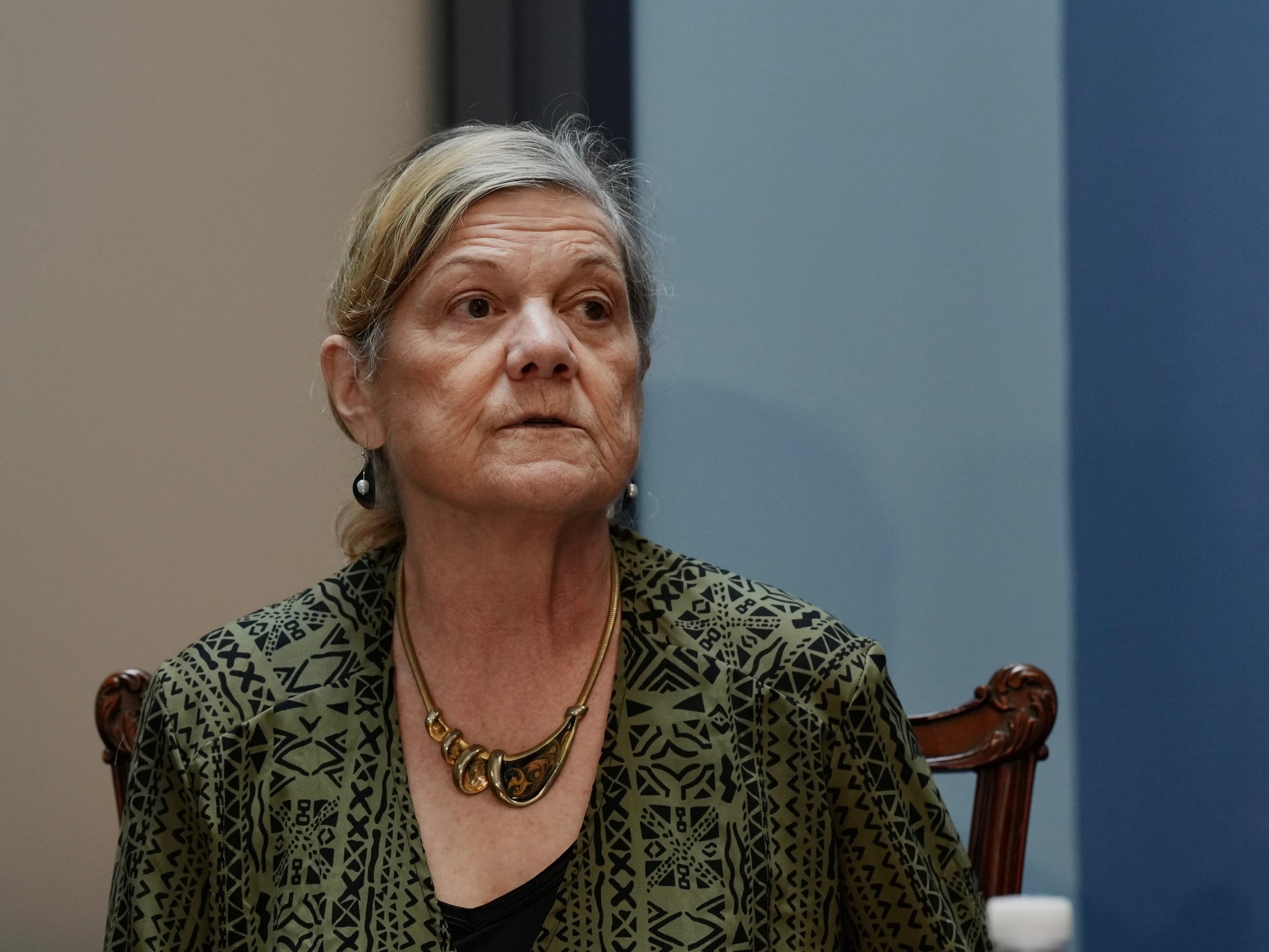Survivors of abuse in the Catholic church call for the unsealing of the case.  Gemma Hoskins, and advocate for the survivors, speaks during the presser.