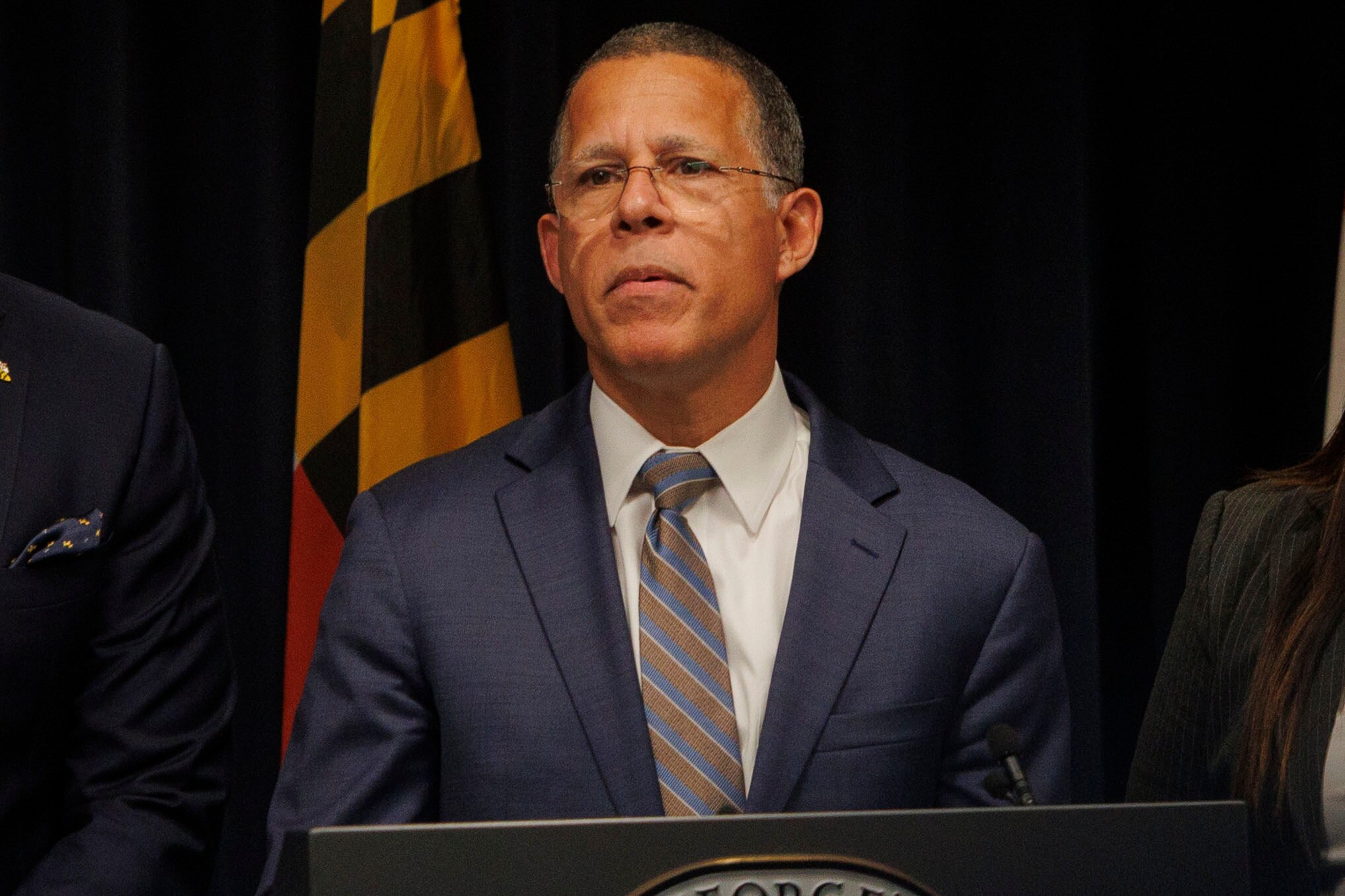Maryland Attorney General Anthony Brown speaks at a press conference at the Wayne K. Curry County Administration Building in Prince George’s County in November.