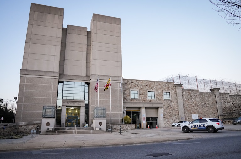 The exterior of the Baltimore City Central Booking and Intake Center on February 6, 2024.