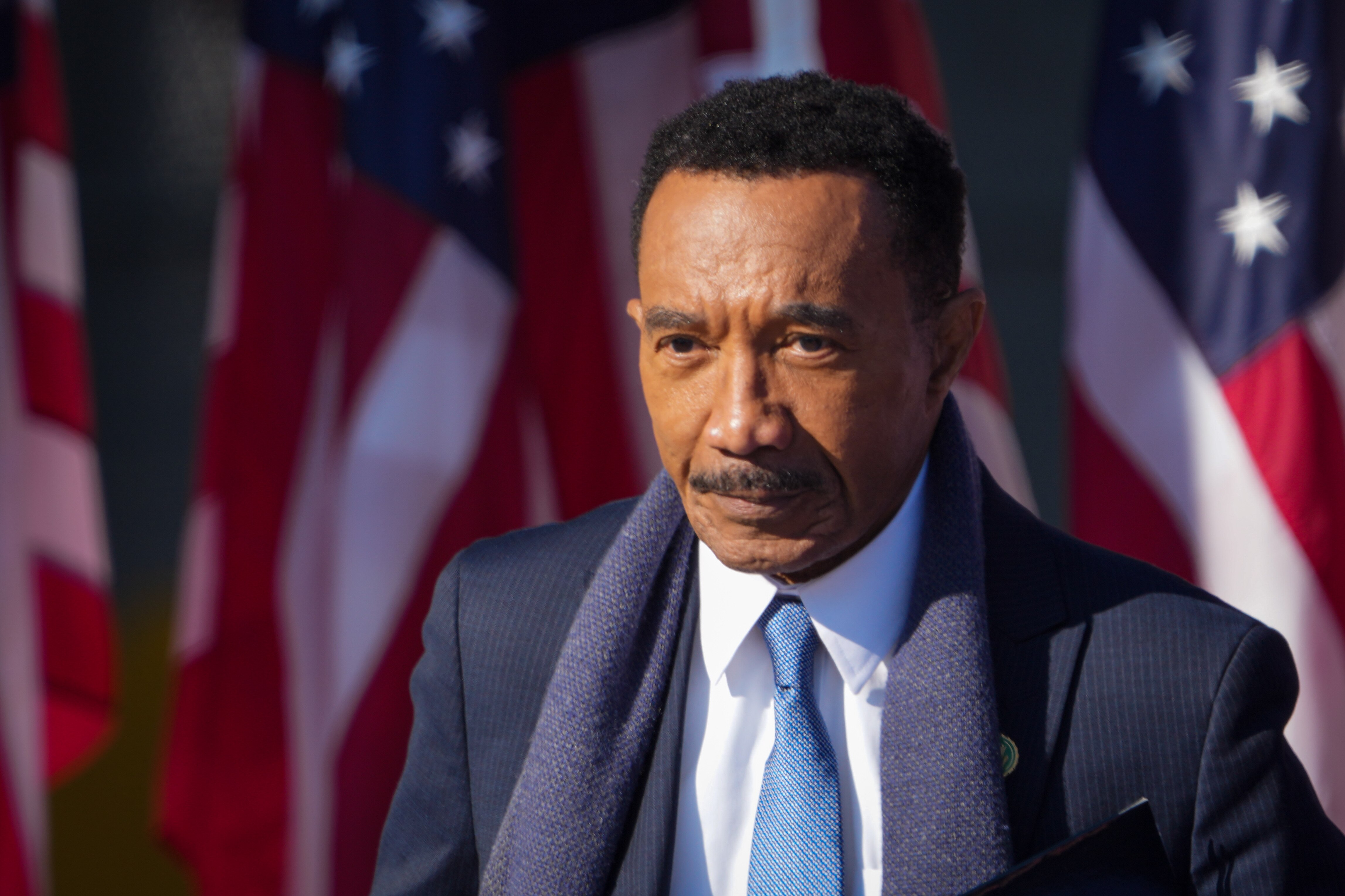 U.S. Rep. Kweisi Mfume, a Democrat from Baltimore, speaks before a visit from President Joe Biden on Jan. 30, 2023.