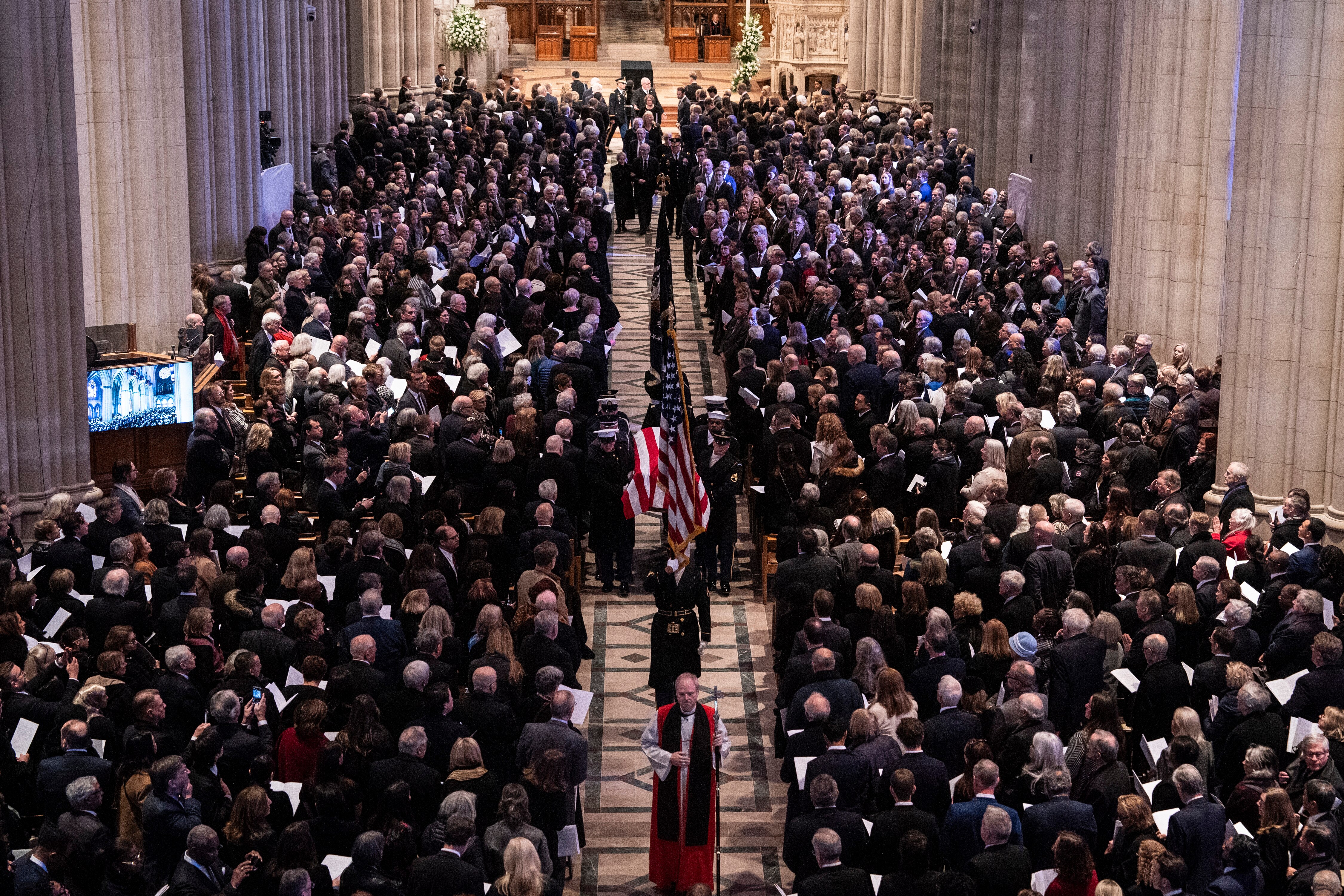 WASHINGTON, DC - JANUARY 09: The casket bearing the remains of former U.S. President Jimmy Carter is carried out of Washington National Cathedral after his state funeral on January 9, 2025 in Washington, DC. President Joe Biden declared today a national day of mourning for Carter, the 39th President of the United States, who died at the age of 100 on December 29, 2024 at his home in Plains, Georgia. Following the state funeral, Carter’s remains will be returned to Plains, Georgia where he will be interred after a private family service. (Photo by Haiyun Jiang-Pool/Getty Images)