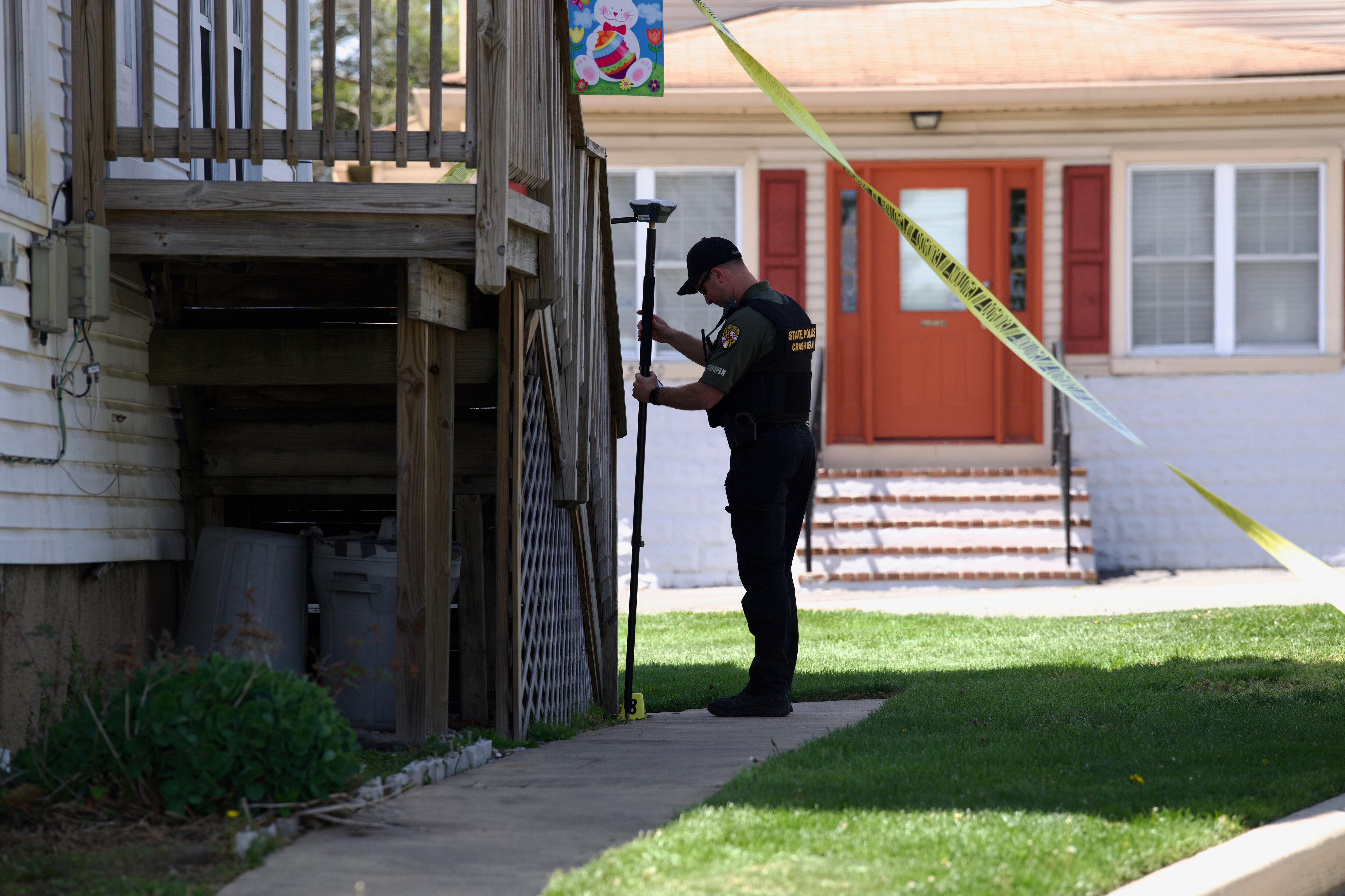 Law enforcement on Leeds Avenue in Arbutus investigate an “officer-involved” shooting on Wednesday, April 23, 2025, that prompted three local schools to be put on lockout.