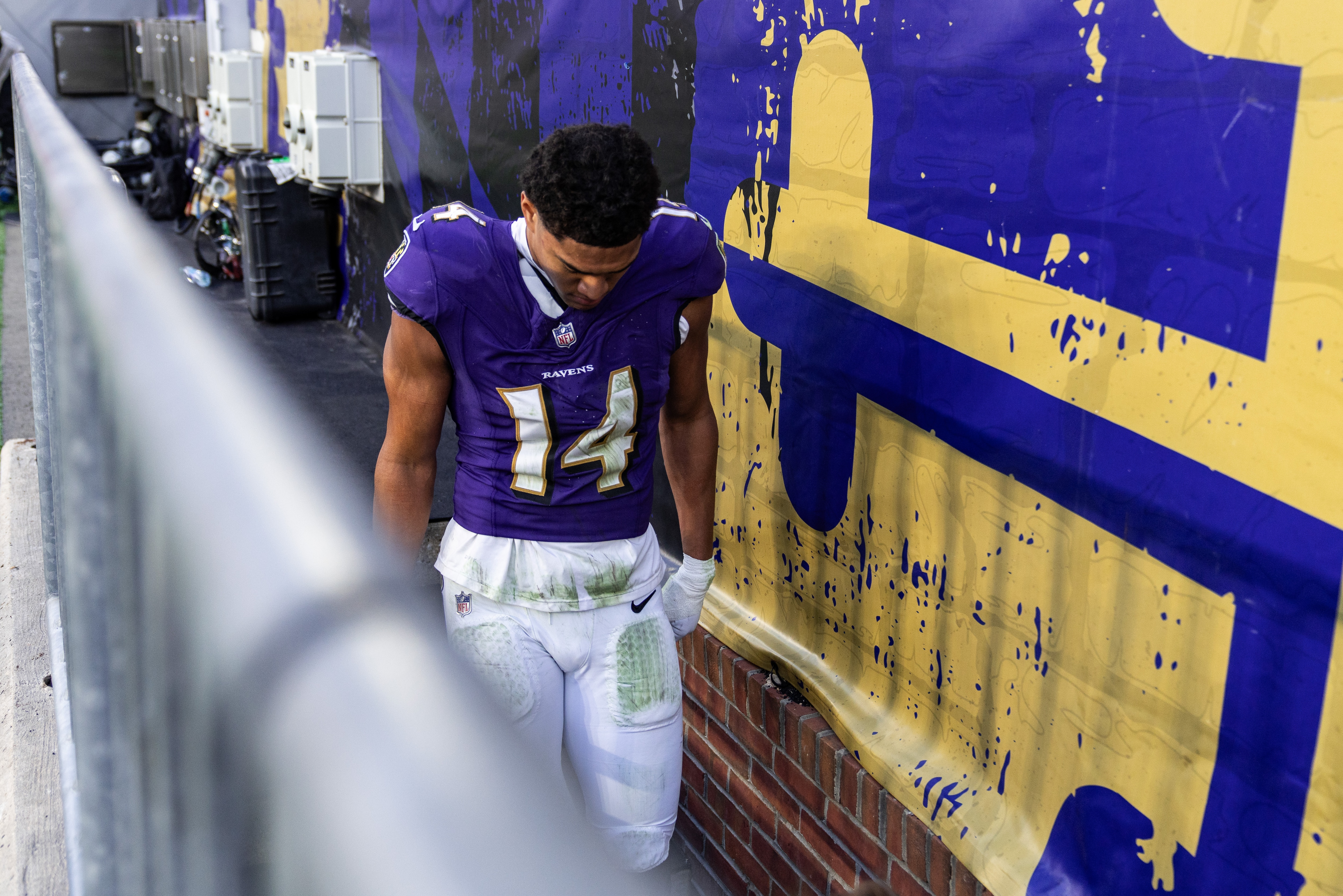 Ravens safety Kyle Hamilton, whose day started with an interception return for a touchdown, leaves the field after Sunday's 33-31 loss to the Cleveland Browns.