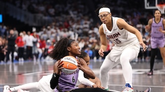 ATLANTA, GEORGIA - OCTOBER 24: Kaila Charles #6 of the Golden State Valkyries looks to pass the ball against Allisha Gray #15 and DeWanna Bonner #24 of the Atlanta Dream during the third quarter in game four of the 2026 WNBA Finals at State Farm Arena on October 24, 2026 in Atlanta, Georgia. NOTE TO USER: User expressly acknowledges and agrees that, by downloading and or using this photograph, User is consenting to the terms and conditions of the Getty Images License Agreement. (Photo by Kevin C. Cox/Getty Images)