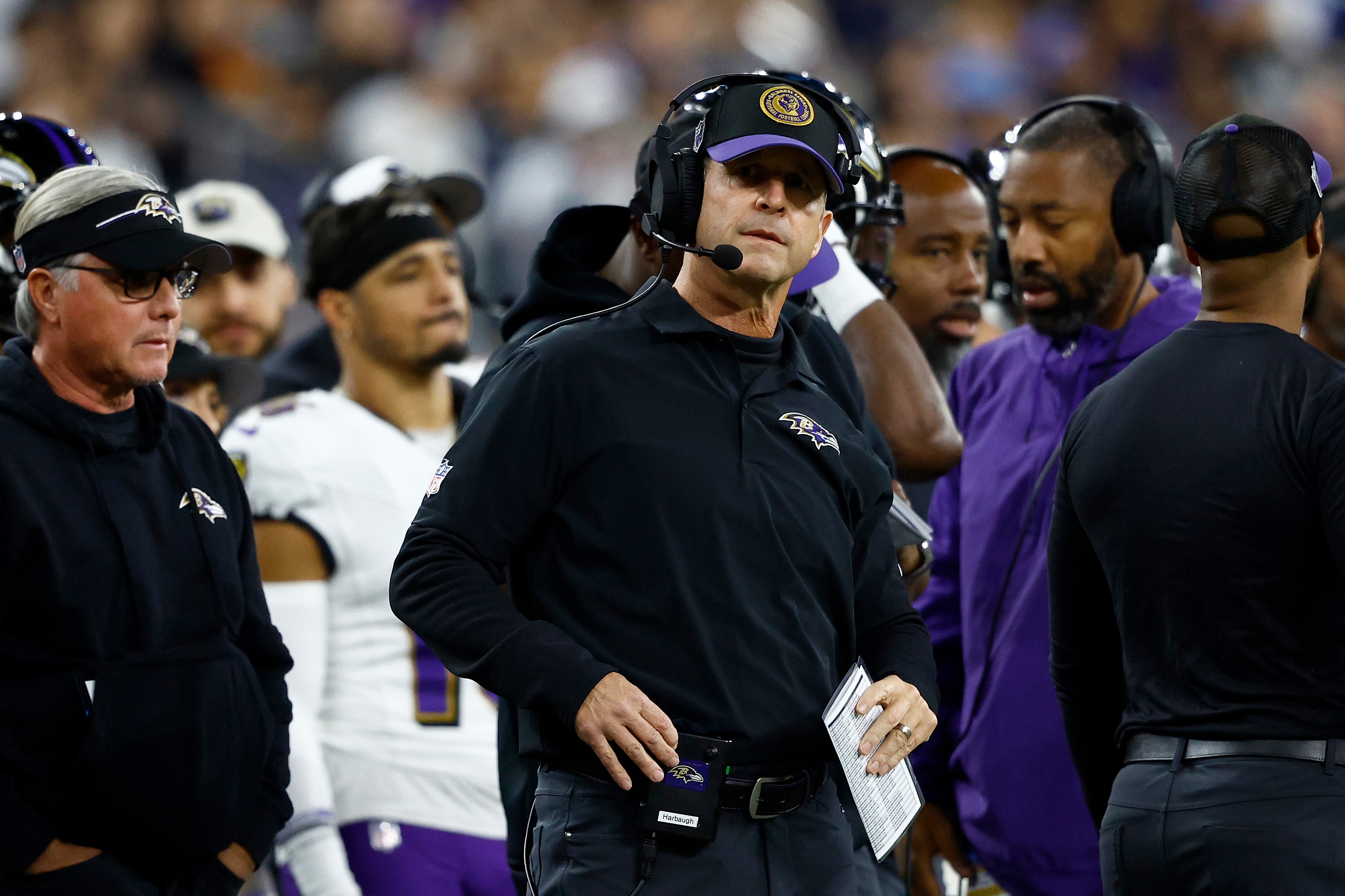 Ravens coach John Harbaugh was unsuccessful on his only challenge in Sunday night's game against the Chargers.