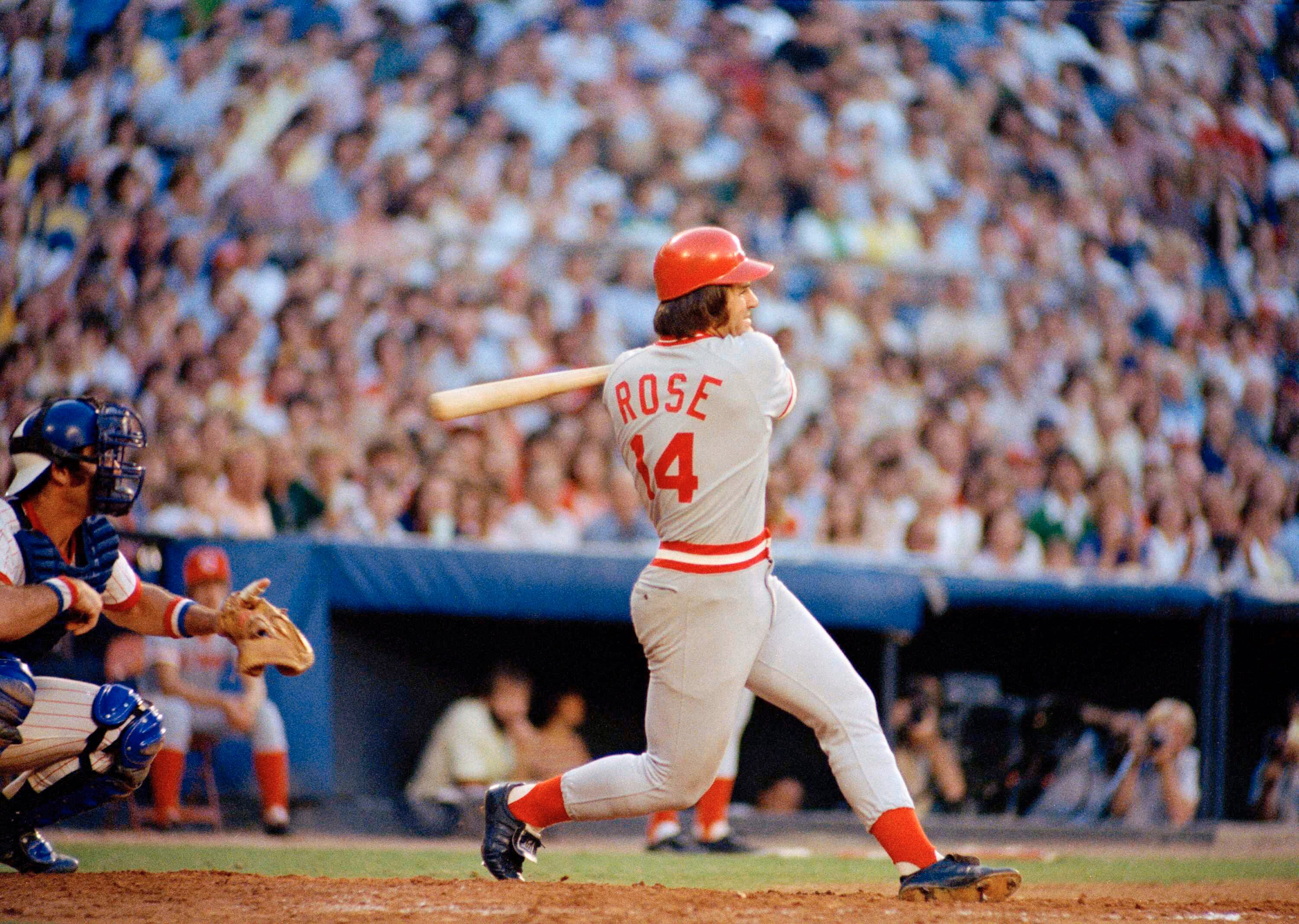 Pete Rose of the Cincinnati Reds in action at the bat against the Atlanta Braves in Atlanta, August 1978. He died on Sept. 30, 2024 at the age of 83.