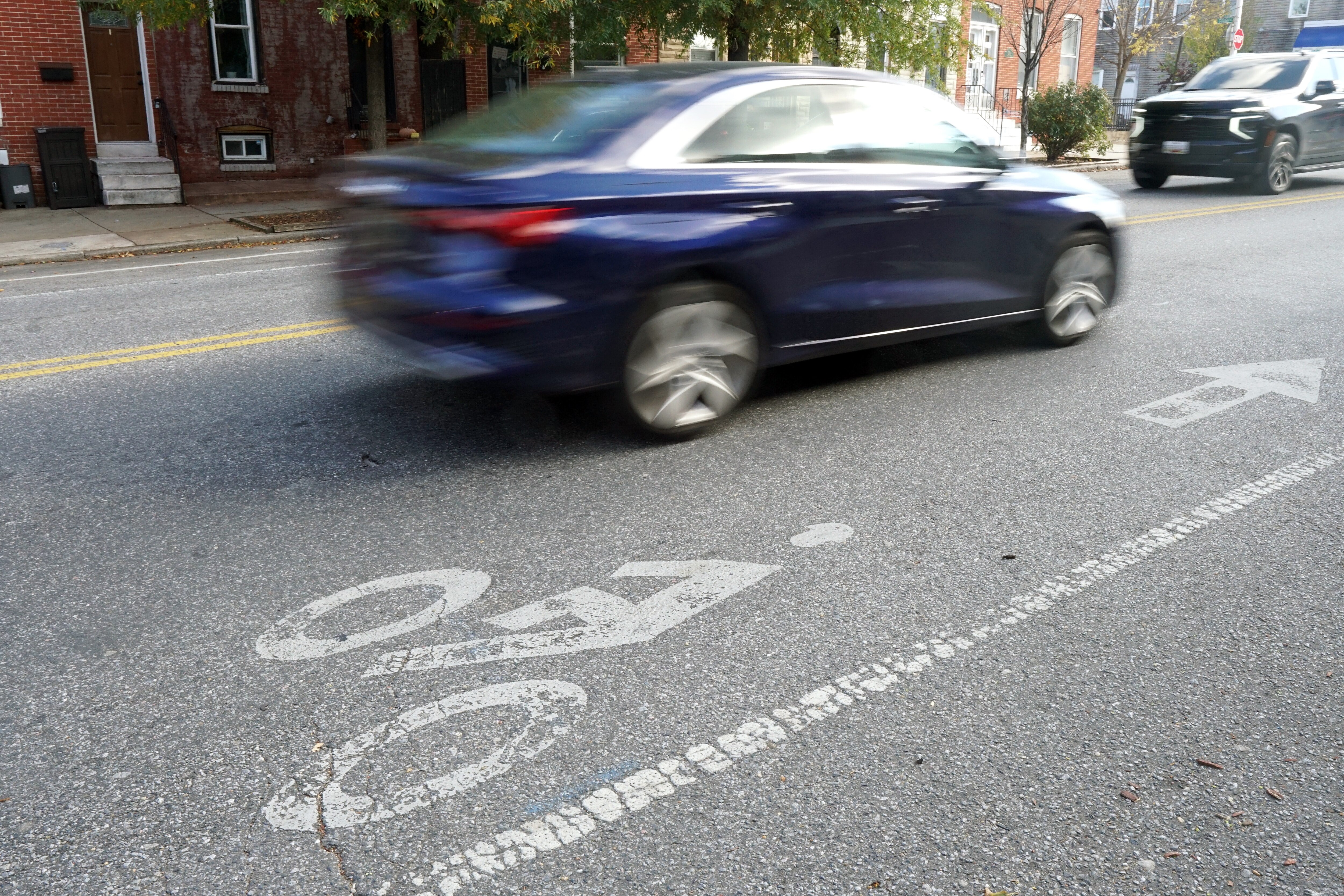Location is the 300 block of South Highland Avenue in Highlandtown
Roads like South Highland Avenue should get a bike lane upgrade when the street gets repaved. But this year, many of them won't.
