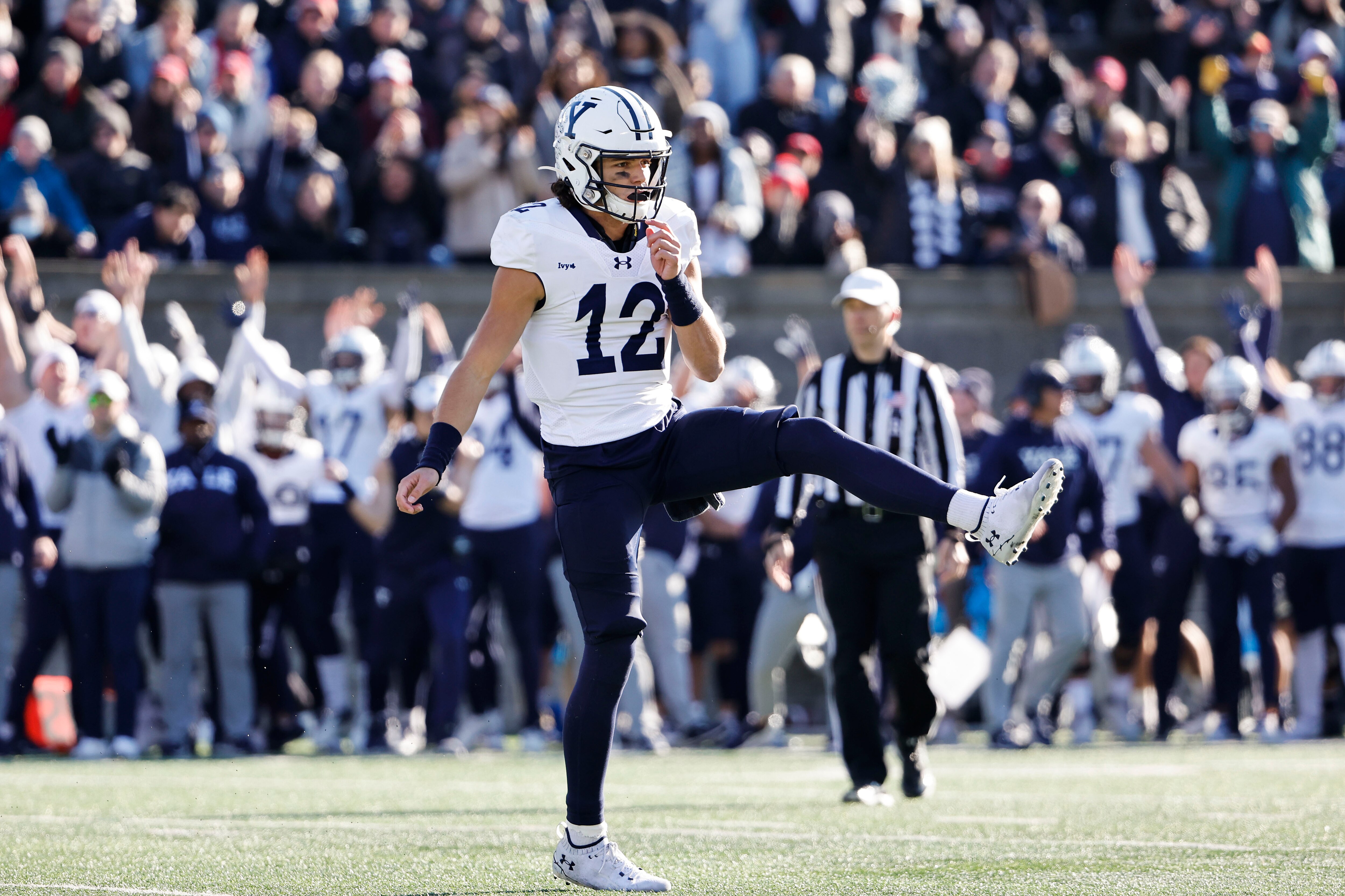 Yale quaterback Nolan Grooms, pictured last season, had 450 total yards in a 45-3 win over Morgan State.