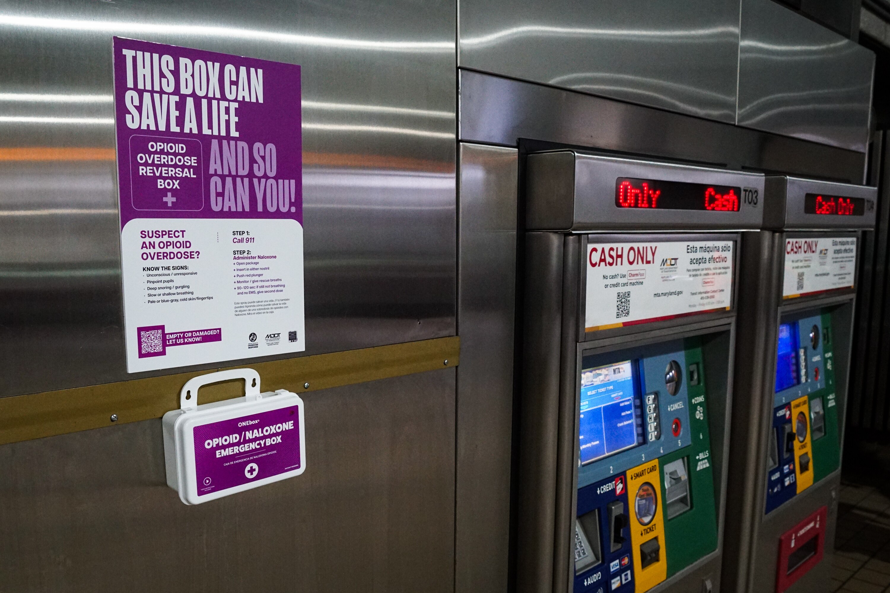Multiple boxes containing the overdose-reversing drug naloxone, personal protective equipment and a screen displaying an instructional video will be available at all 15 Baltimore Metro Subway stations by Friday. Mayor Brandon Scott held a press conference on Monday at the Penn North subway station to show the new resource.
