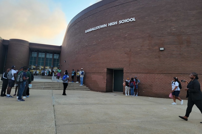 Students get ready for the first day of school at Randallstown High School, September 2022.