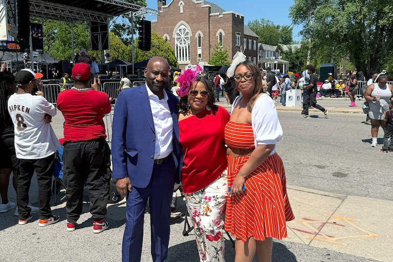 Music, games and food filled Park Heights Avenue on Saturday afternoon for the annual Spider Anderson Music and Arts Festival. Tiffany Blye (center) drove in from Washington, D.C. to attend the Park Heights festival instead of Preakness this year. She said she hopes to win the “best dressed” contest.