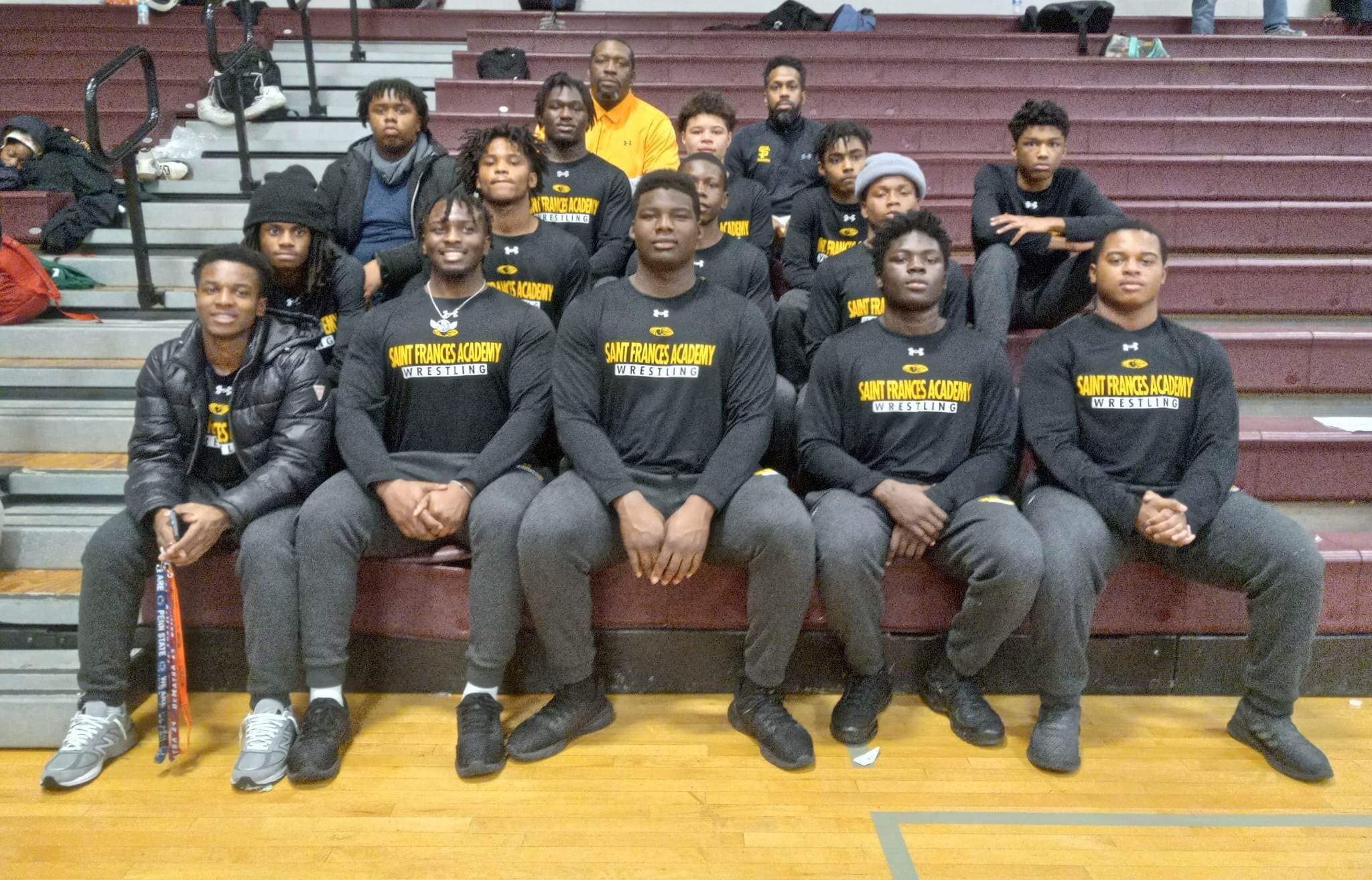 The St. Frances wrestling team gathered for a team photo after it captured the team championship at the Grindstone Duals.