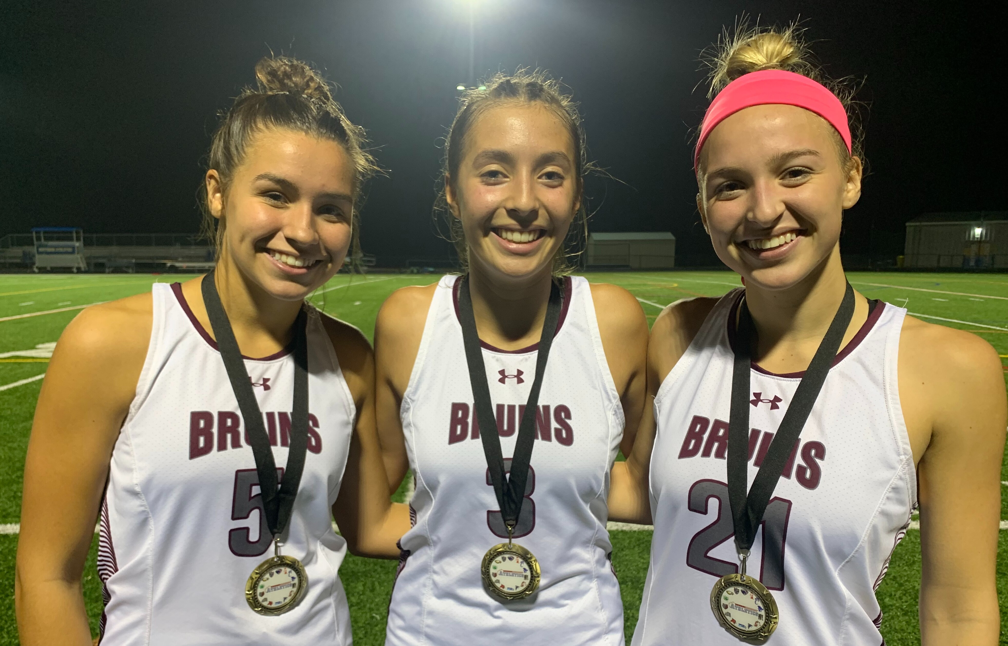 Behind the efforts of Faith Everett (left), Katelyn Kearns and Maya Everett, Broadneck won its first Anne Arundel County field hockey title since 2007 Monday evening. The No. 1 Bruins defeated fourth-ranked Crofton, 2-0, at Southern.