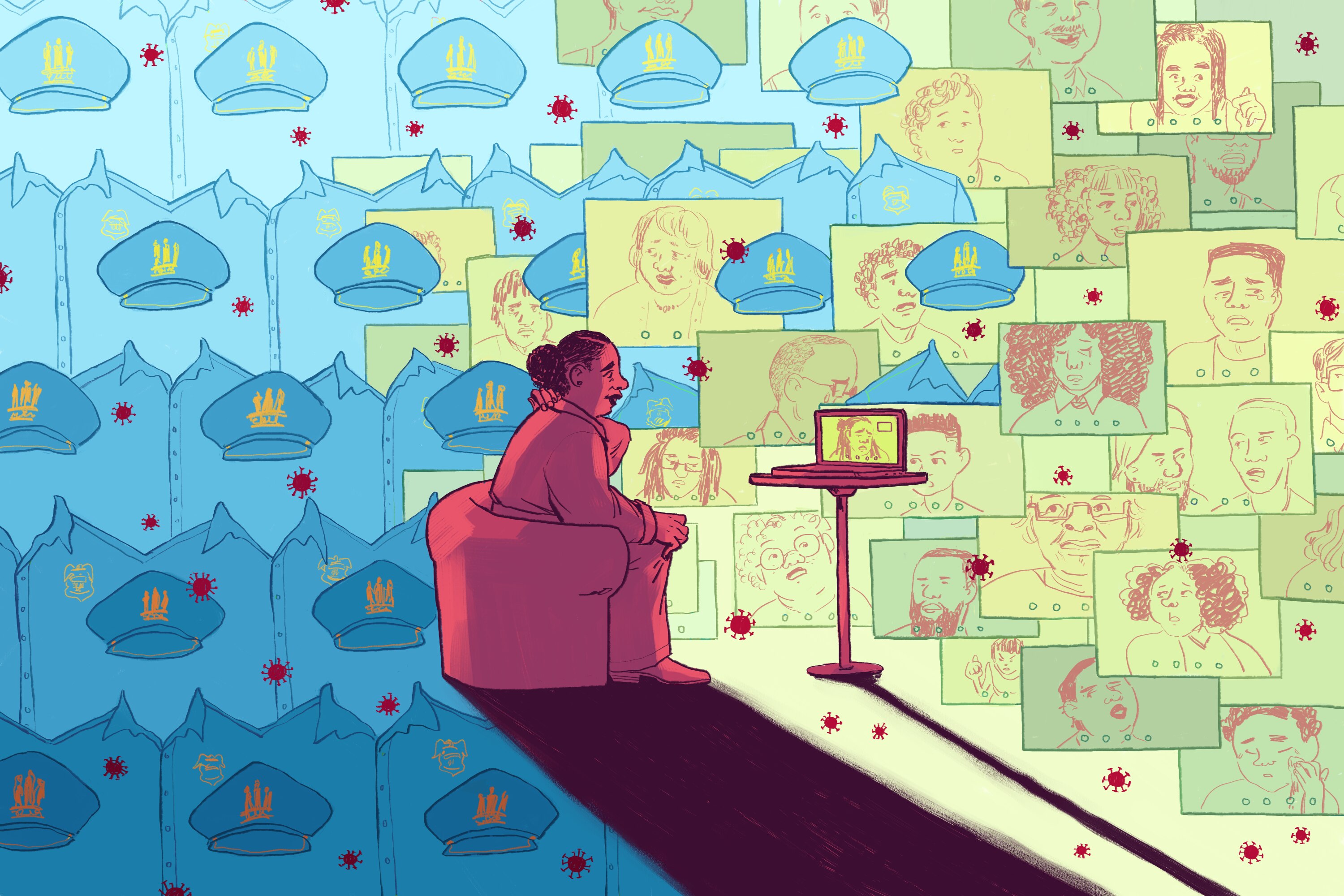 Black therapist surrounded by police and Black clients