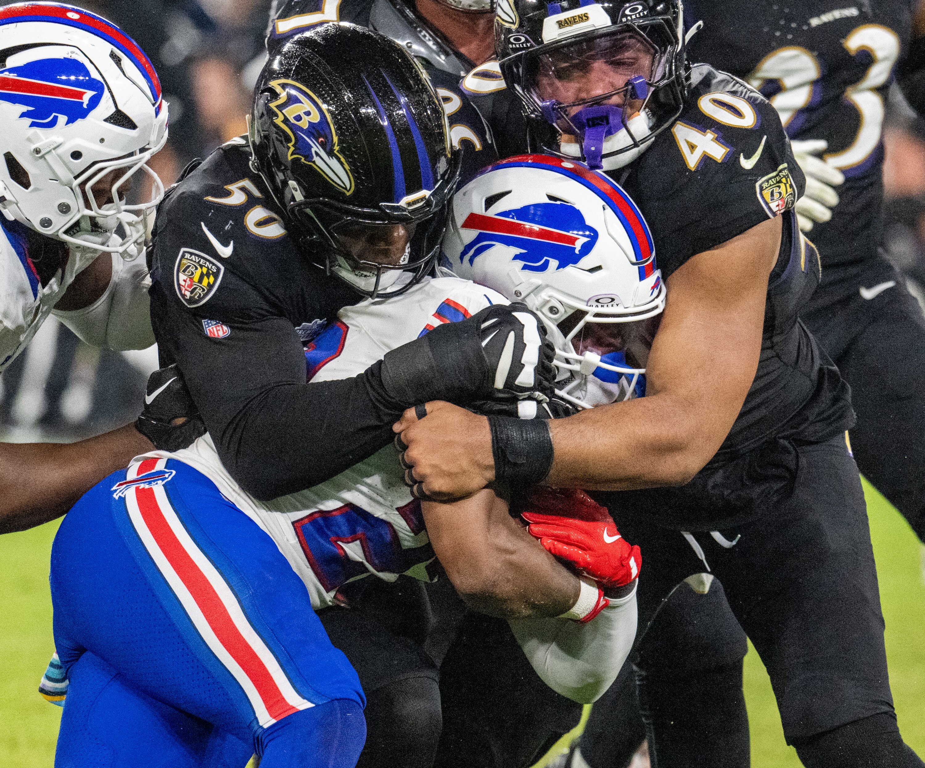 Rookie outside linebacker Adisa Isaac (50) was the Ravens’ third-round draft pick, No. 93 overall.