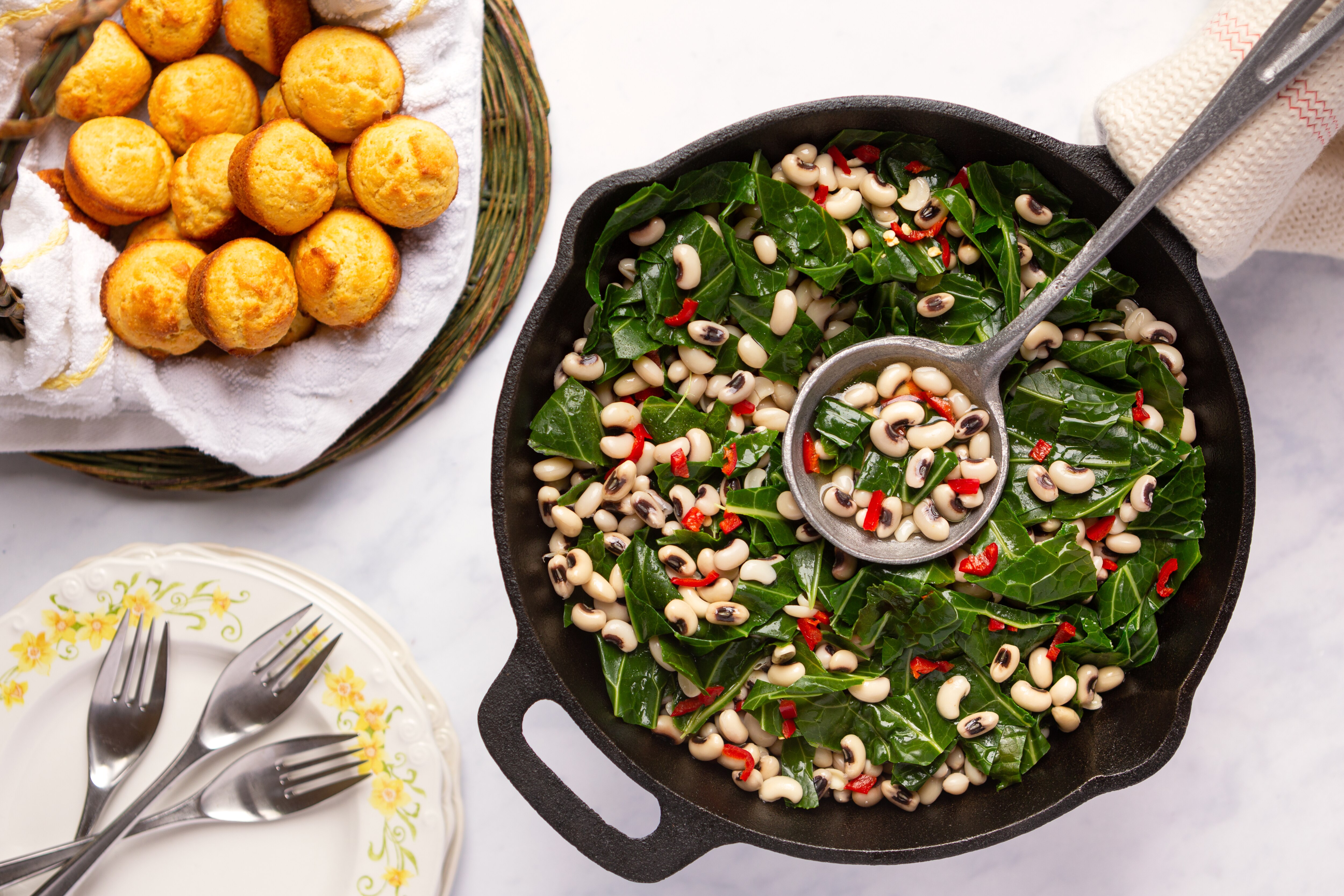 Black-eye peas and collard greens