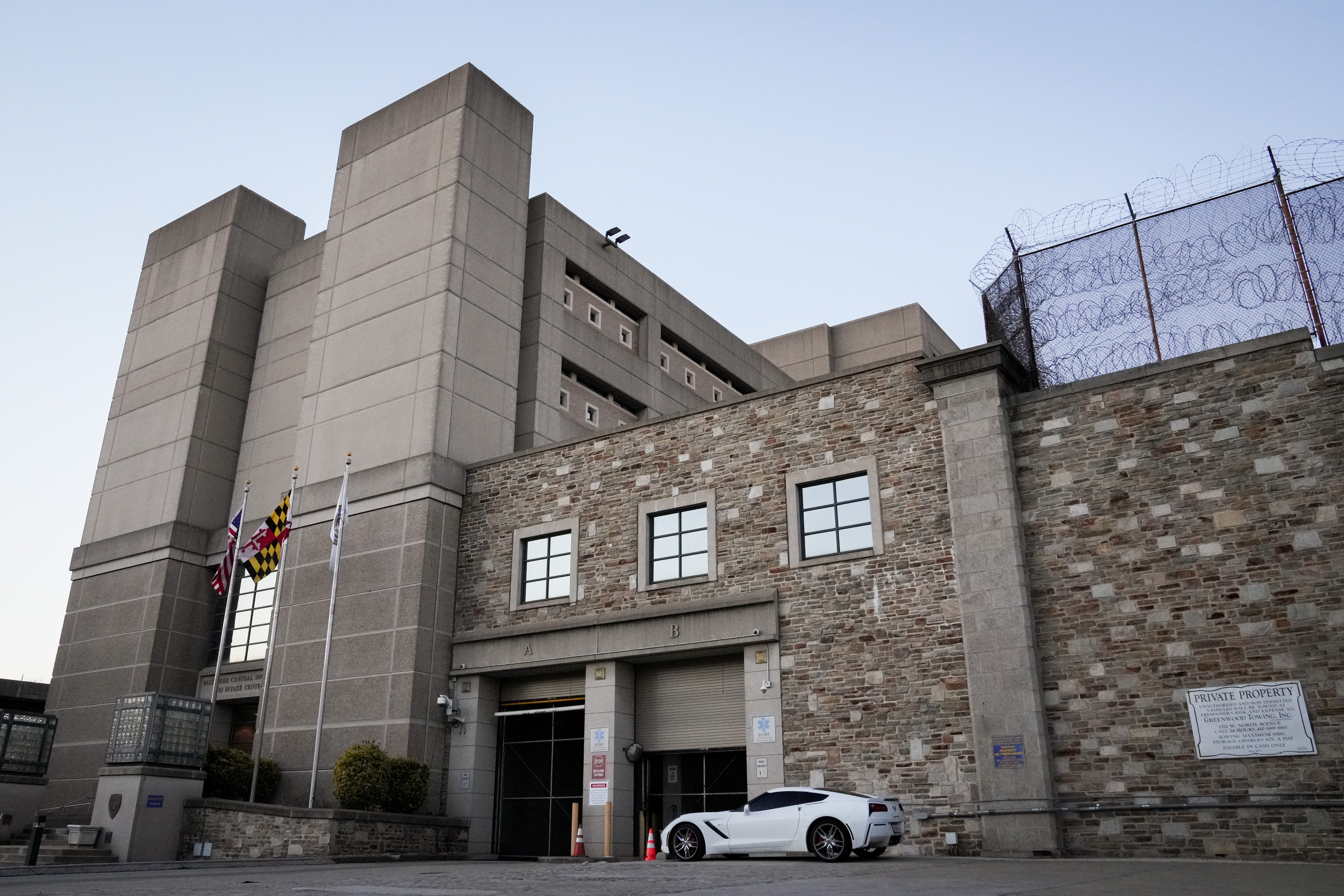 The exterior of the Baltimore City Central Booking and Intake Center on Feb. 6, 2024.